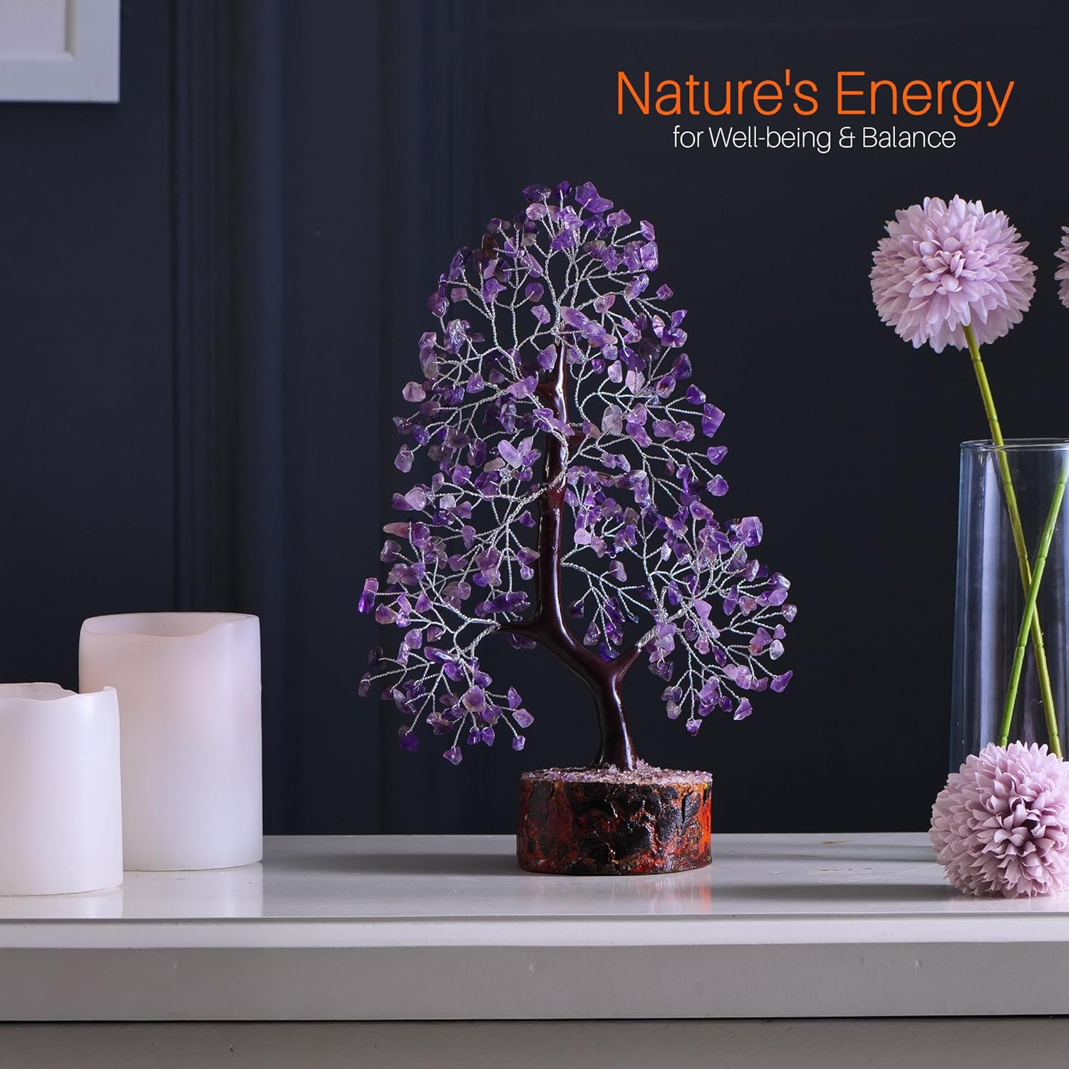 7 Chakra Money Tree Healing Feng Shui Statues & Figurines Reiki Crystal Balancing Buddha Home Décor (Amethyst Silver)