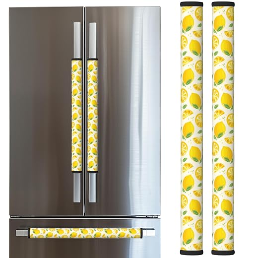 Refrigerator Handle Covers, Fridge Handle Covers Set of 2, Refrigerator Door Handle Covers for Kitchen Decor, Door Handle Covers for Freezer, Oven and Dishwasher (Lemon)