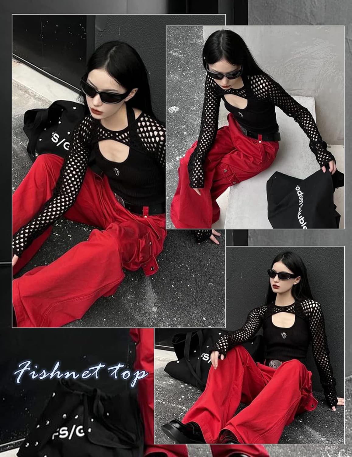 Avidlove Women Fishnet Long Sleeve Crop Top See Through Shirt Sheer Blouse Sexy Outfits - Image 7