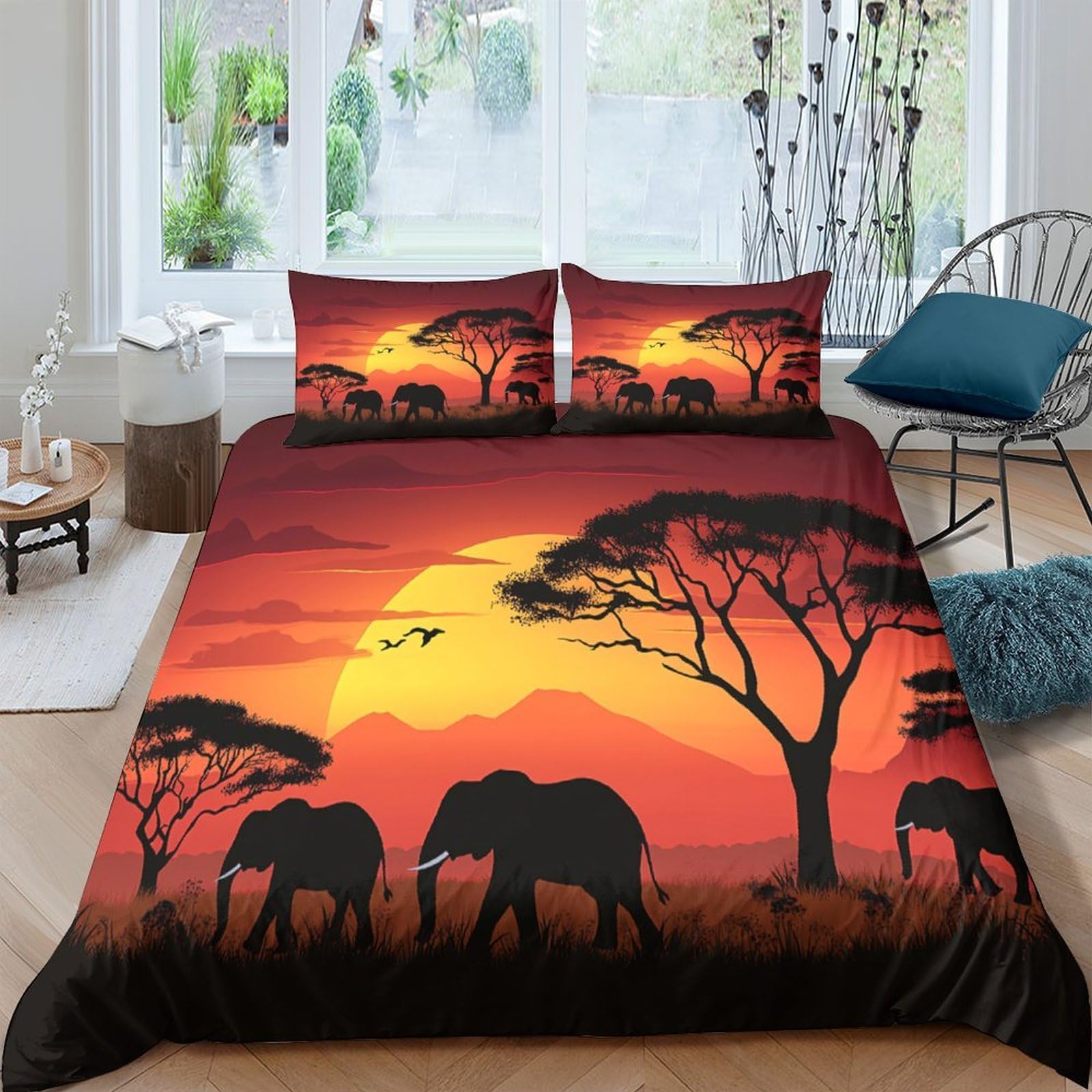 Ctjqhvkz Style-10 3D Printed African Sunset Fitted Sheet Microfiber Soft Elephant Savannah Bed Sheet For Bedroom Guest Room Decor Single（135X200cm）
