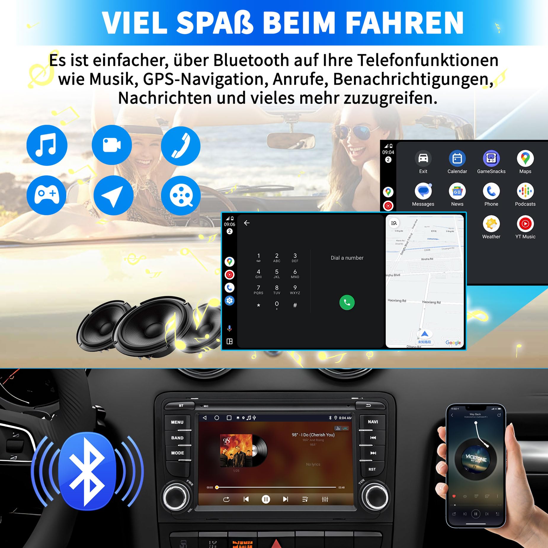 Autoradio für Audi A3 S3 8P RS3 2003 2004 2005 2006 2007 2008 2009 2010 2011 2012, Android 12 System 2G+64G mit Carplay Android Auto, 7 Zoll Touchscreen, Unterstützt GPS Navi WLAN Bluetooth FM Radio