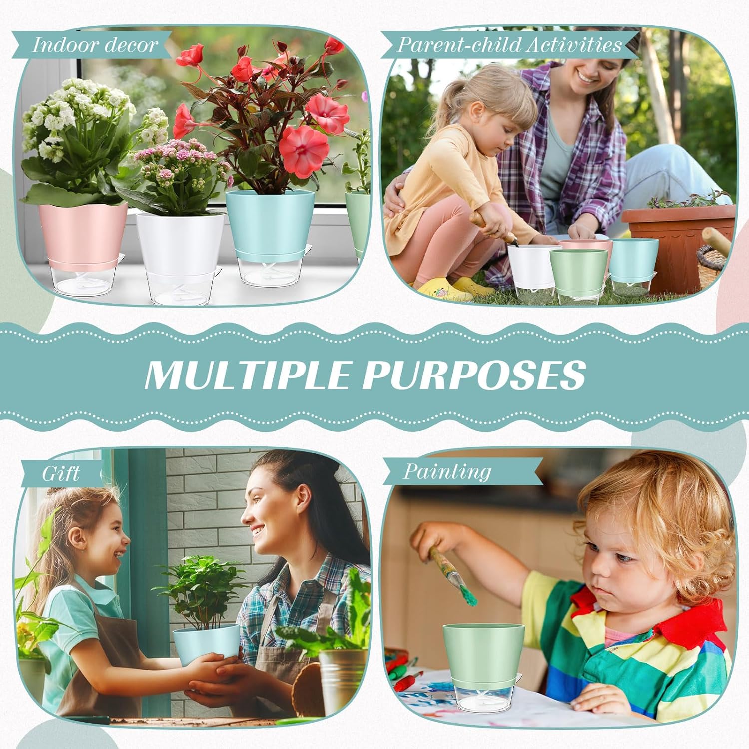 12 Pack Self Watering Planters for Indoor Plants 6 Inch Colorful Flower Pots with Drainage Holes and Reservoir Plastic Plant Pots for African Violets Succulents Herbs Flowers for Home Office