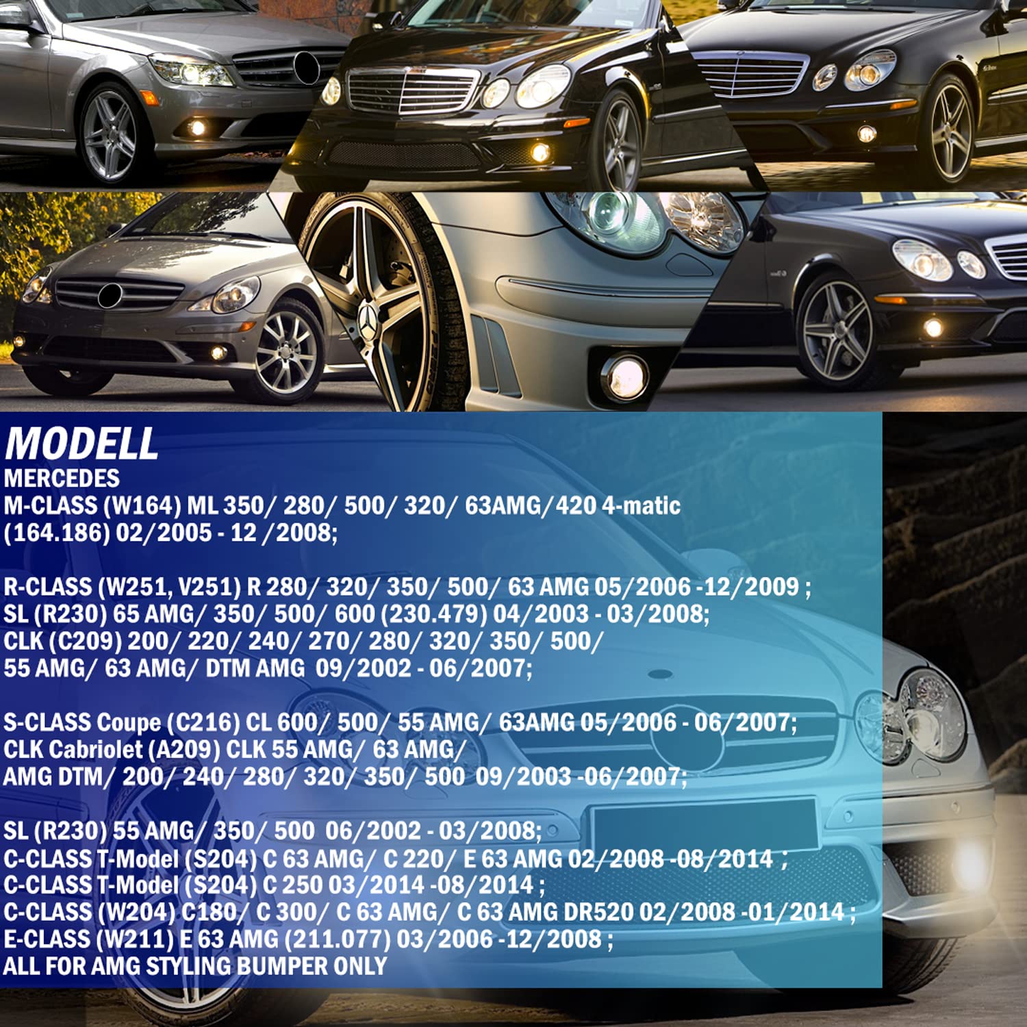 faro antiniebla para MERCEDES-BENZ 02-09 C209 W204 S204 W211 A209 C216 W164 W251 V251 R230 für AMG Paket Stoßstange(63 AMG 280 320 350 50 50) 00 20 0 220 240 300 180 Ein Paar Lente de humo H7