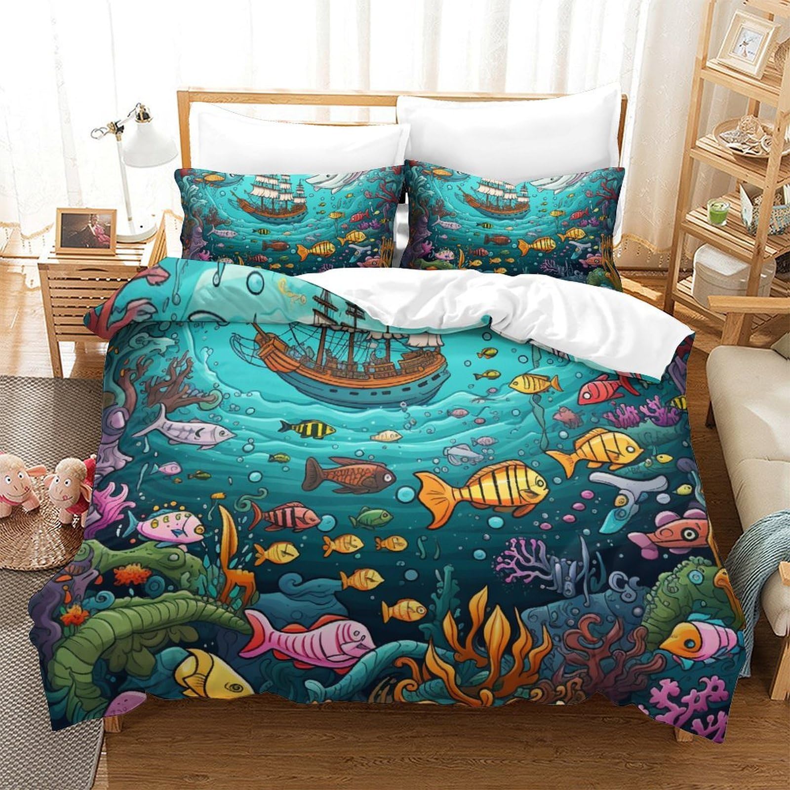 Housse de couette voilier 3D 260x220cm en microfibre avec ses taies