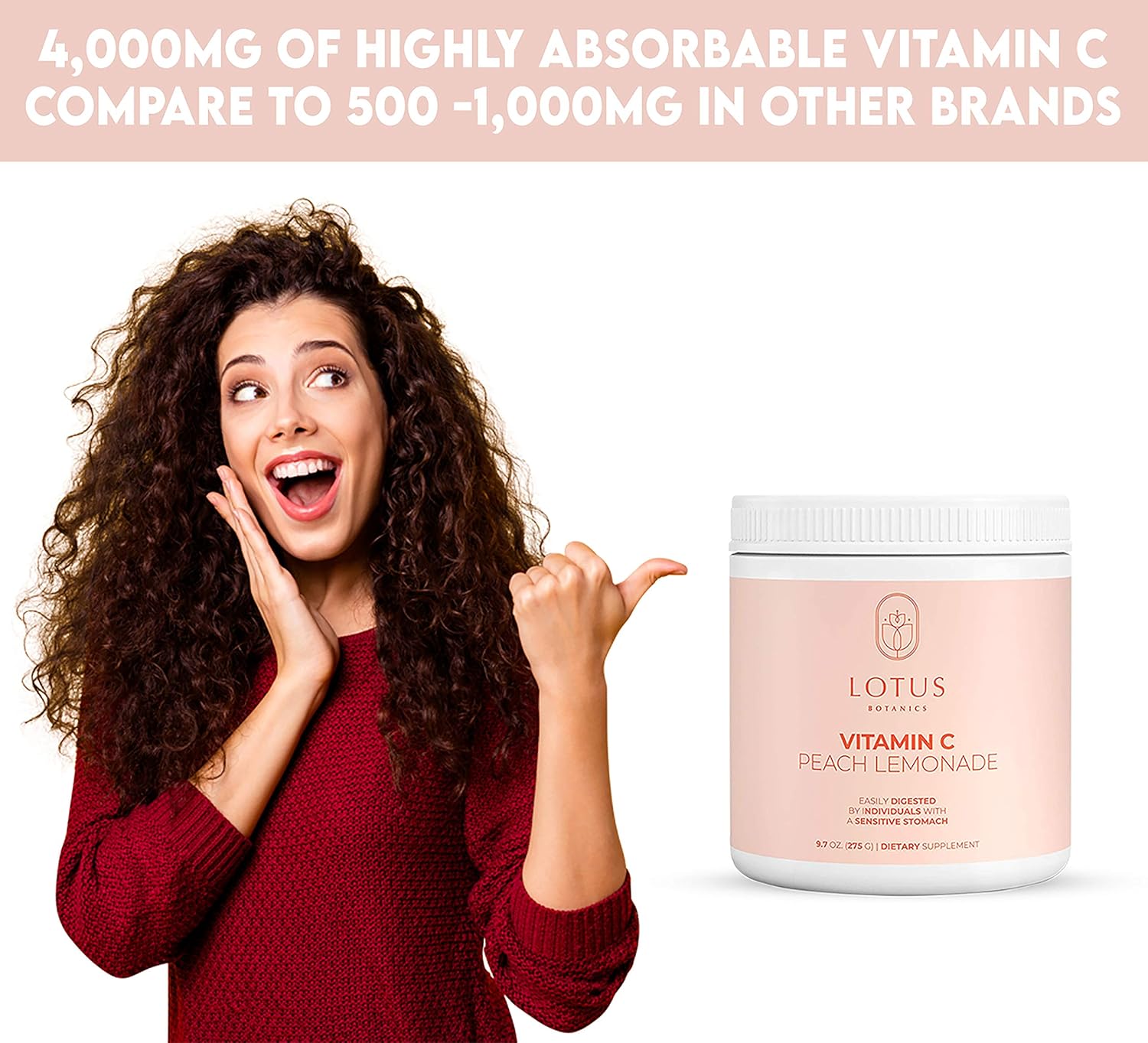 Lotus Botanics 4,000MG Vitamin C Peach Lemonade Powder | 275g (9.7oz) Easily Digested Buffered Formula| Immune Booster and Antioxidant | High dose ascorbic Acid | Vegan, Sugar-Free, Keto : Health & Household