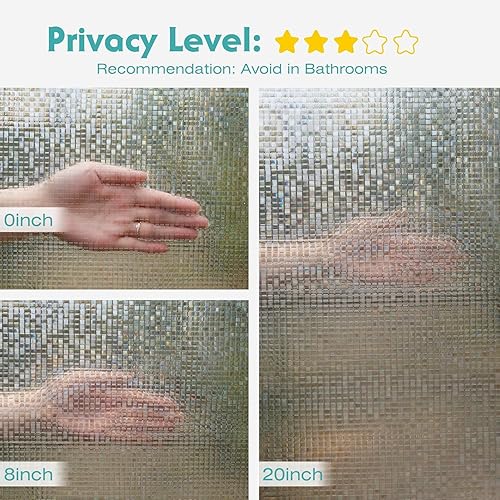 Miniatura 8 de Película de privacidad para ventana, película de vidrio 3D, no adhesiva, anti-UV, decorativa para ventana (23.6 x 78.7 pulgadas)