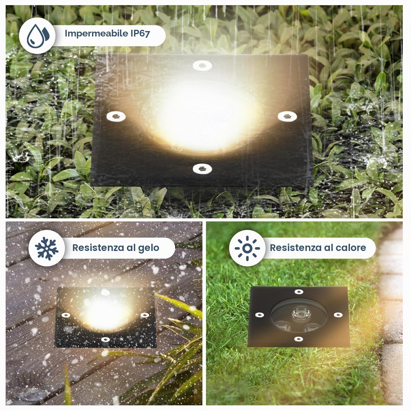 Faretti Incasso Esterni 4Pack 3W 270 Lumen Faretto Led da Incasso 230V AC IP65 Faretti Led Esterno LED Faretto Calpestabile, Bianco Caldo Segnapasso Led esterno, 3000K Quadrato Nero