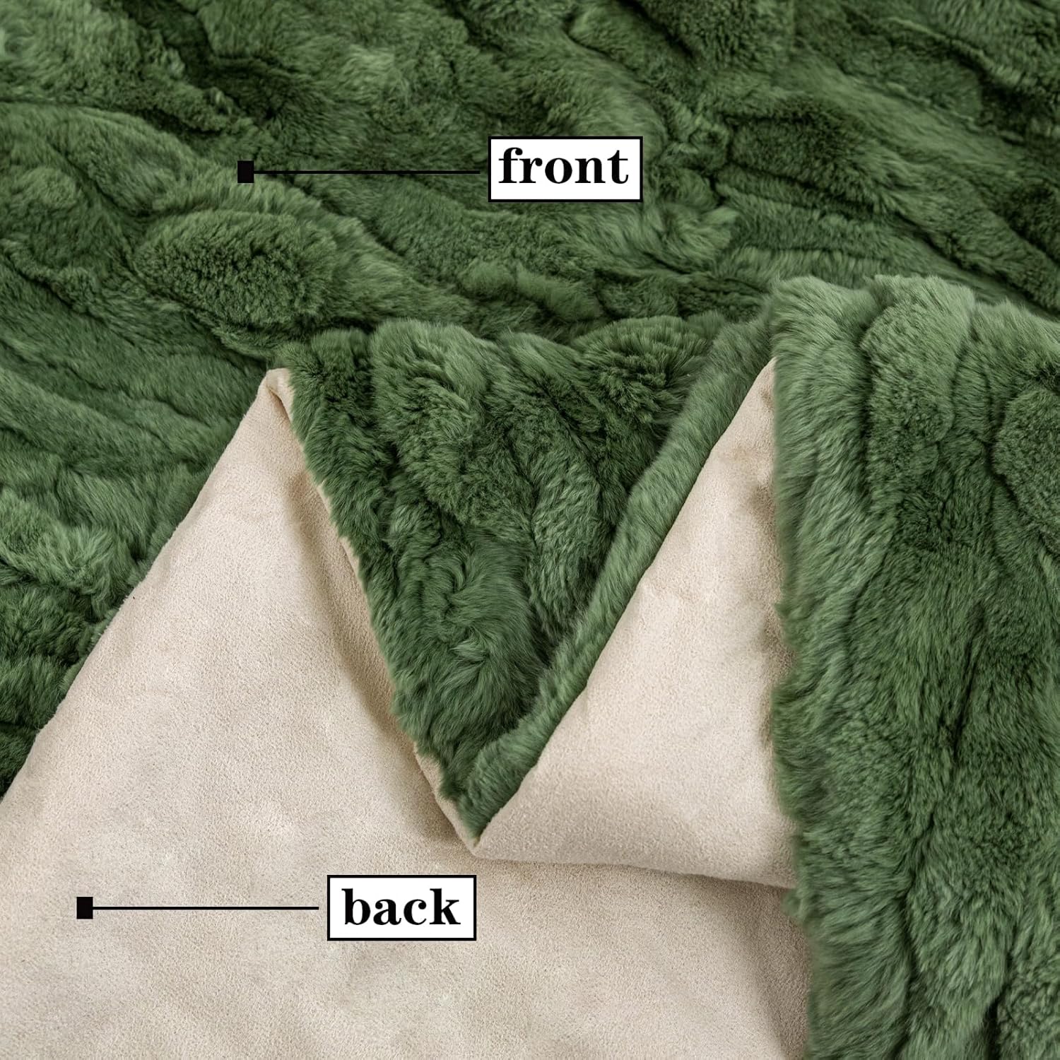 Luxury Rex Rabbit Hide Pelt Fur Throw Blanket for Couch Ultra Soft Plush Skin Warm Blanket Large Fuzzy Throw Bedspread for Sofa Bed Olive Green 55in x 78.7in
