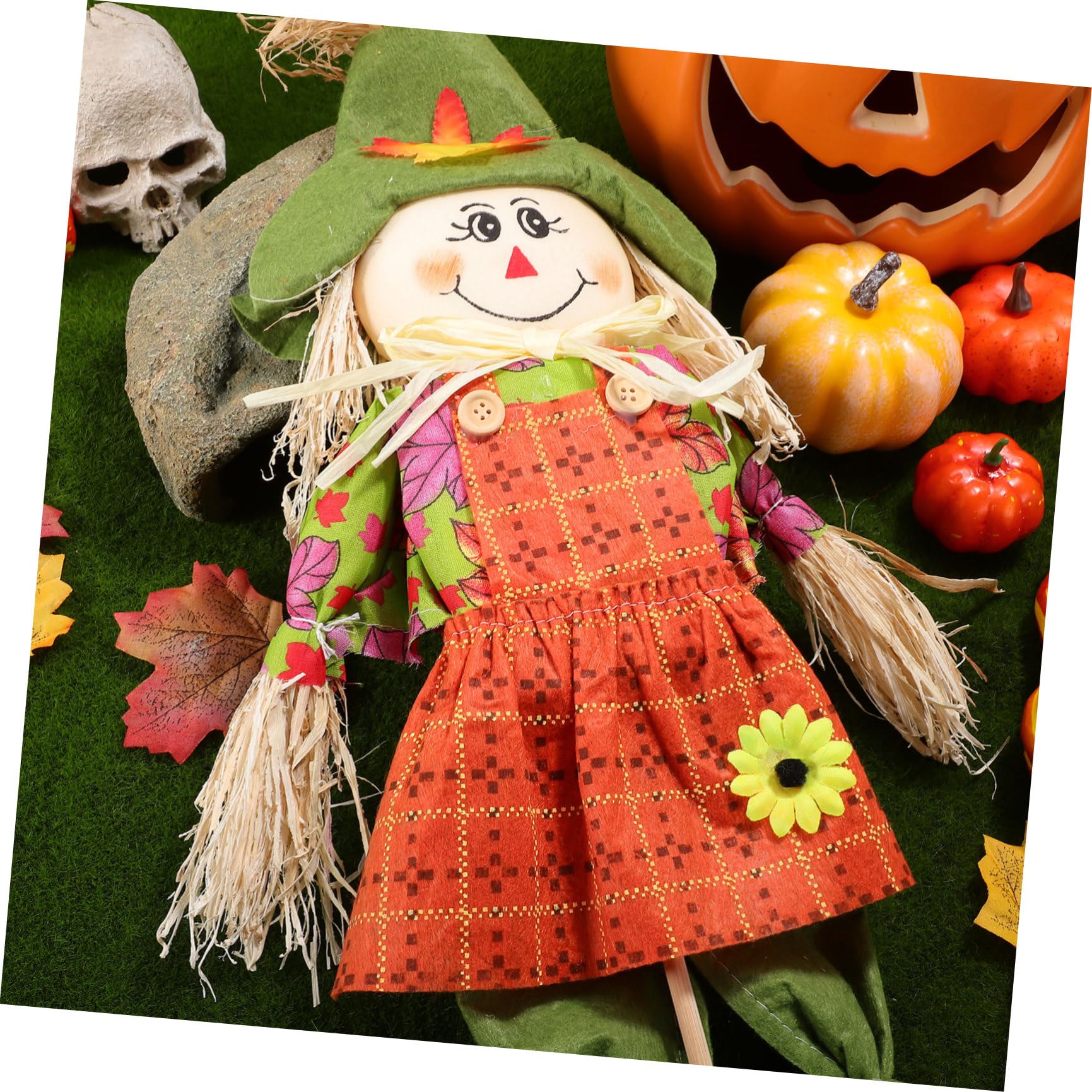 TIDTALEO Herbstliche Stehende Vogelscheuche aus Stoff und Bambus 55cm Halloween und Thanksgiving Deko für Garten und Gartenparty Authentische Textur Zufällige Farbe