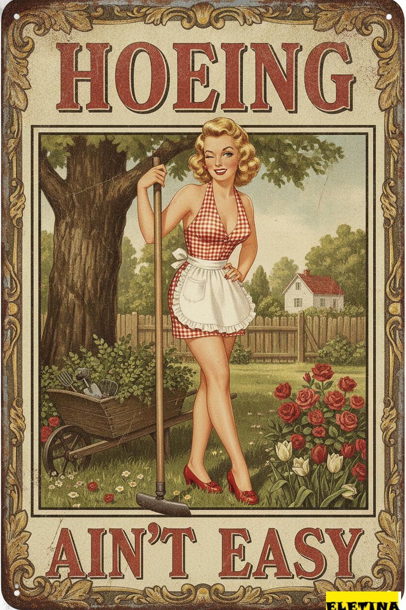 Personalized Sign for Man Cave Garden Hoeing Ain't Easy Gardening Wall Art Decoration Yard Indoor Outdoor Decor 8x12in Private Property Decorative