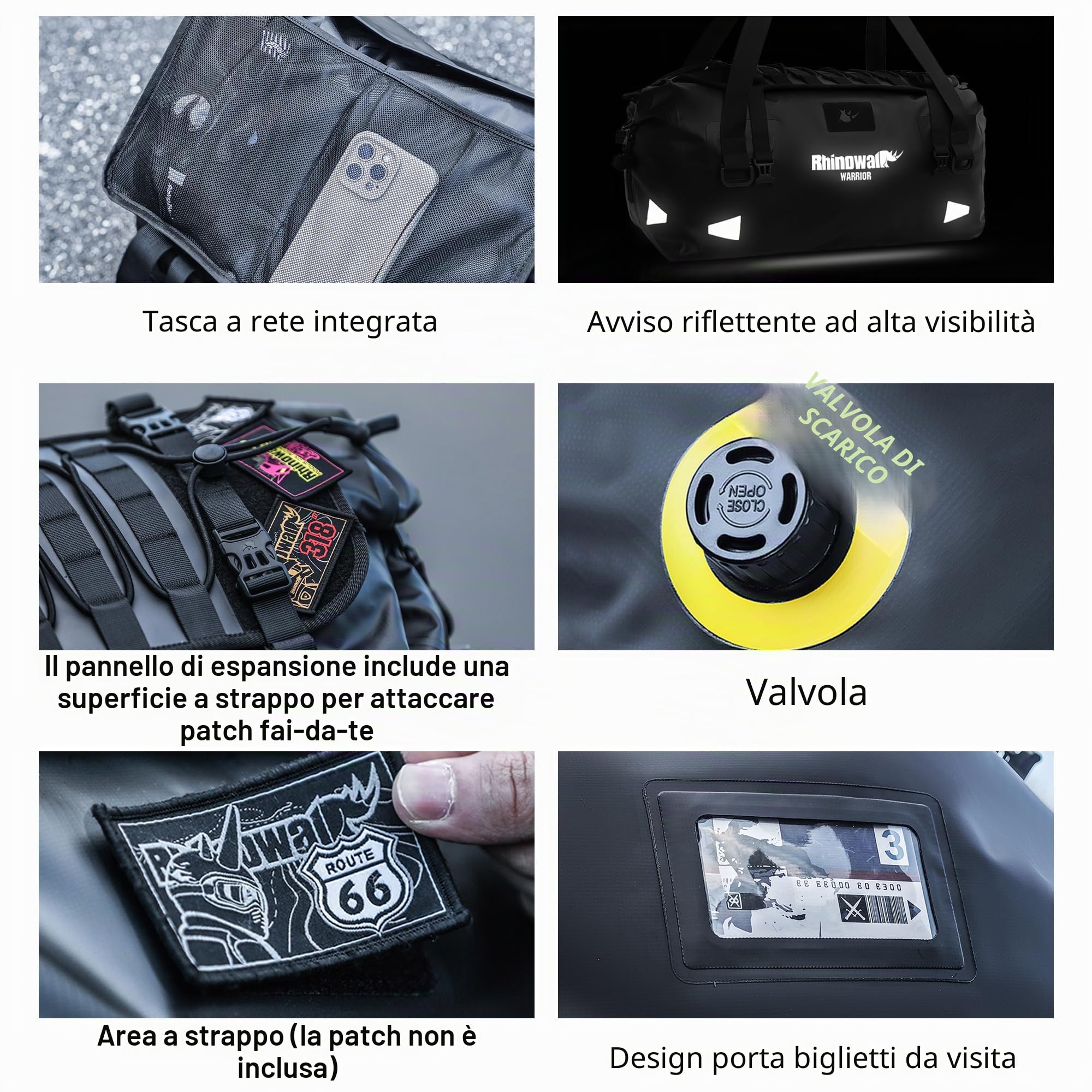 Rhinowalk Borsa posteriore per moto 40L - Borsa per bagagli impermeabile con pannello di estensione, sistema MOLLE e funzione zaino