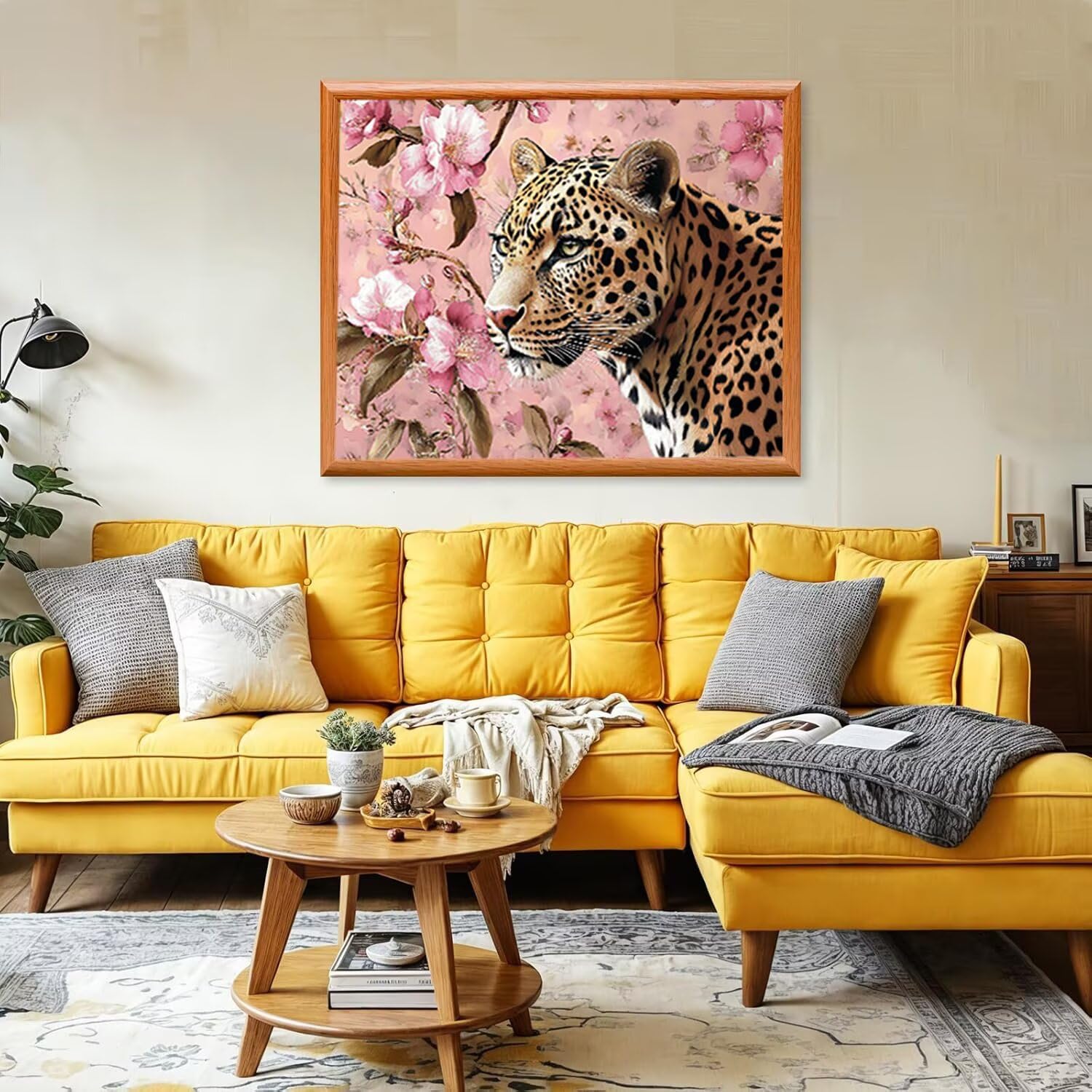 Pintar por Numeros Adultos leopardo flor, DIY Painting by Numbers Kits, Pintura por Números Cuadros DIY, con Pinceles, Pinturas Acrílicas, Kit Completo para Painting, Decoración 60 x 80 cm 0F-9