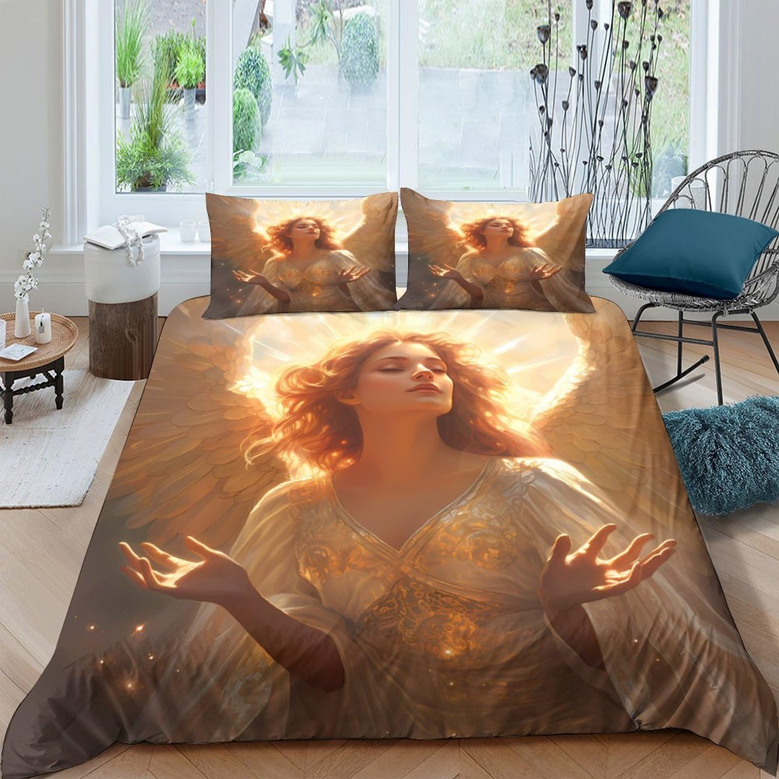 Ctjqhvkz Style-5 3D Printed Angelic Light Fitted Sheet Microfiber Soft Golden Goddess Mattress Cover For Bedroom Dorm Mattress Protection Decor Single（135X200cm）
