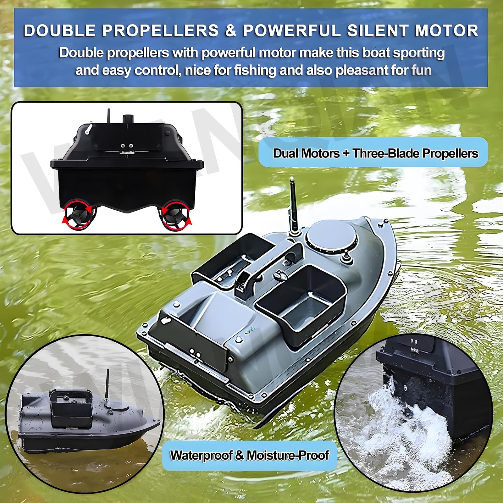 Barca Esca GPS Smart RC, Barca Esca da Crociera GPS, Barca Esca per Pesca alla Carpa, Ritorno Automatico, Motori a Doppia Potenza, 16 Punti di marcatura 12000 mAh