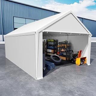 UISEBRT Lagerzelt 4x6 m Gerätezelt Gerätehaus Zeltgarage, Wasserdichter Unterstand mit robuster PE-Plane & Stahlrahmen, ideal als Aufbewahrungsgarage für Werkzeuge, Gartengeräte, Paletten (Weiß)
