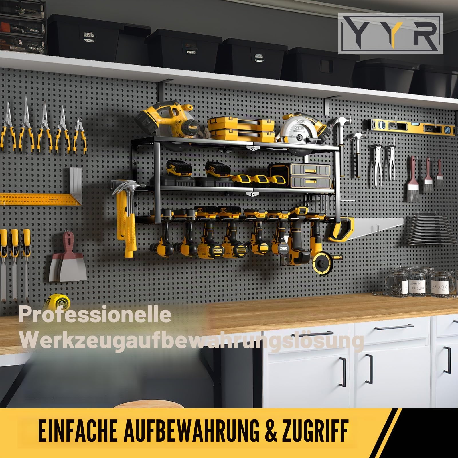 YYR, Robuster Elektrowerkzeug-Organizer, Wandhalterung, Akku-Bohrer-Aufhänger, Batterie-Werkzeughalter mit Ladestation, Regal für Garage, Werkstatt, Schuppen, 81,3 cm, 8 Steckplätze