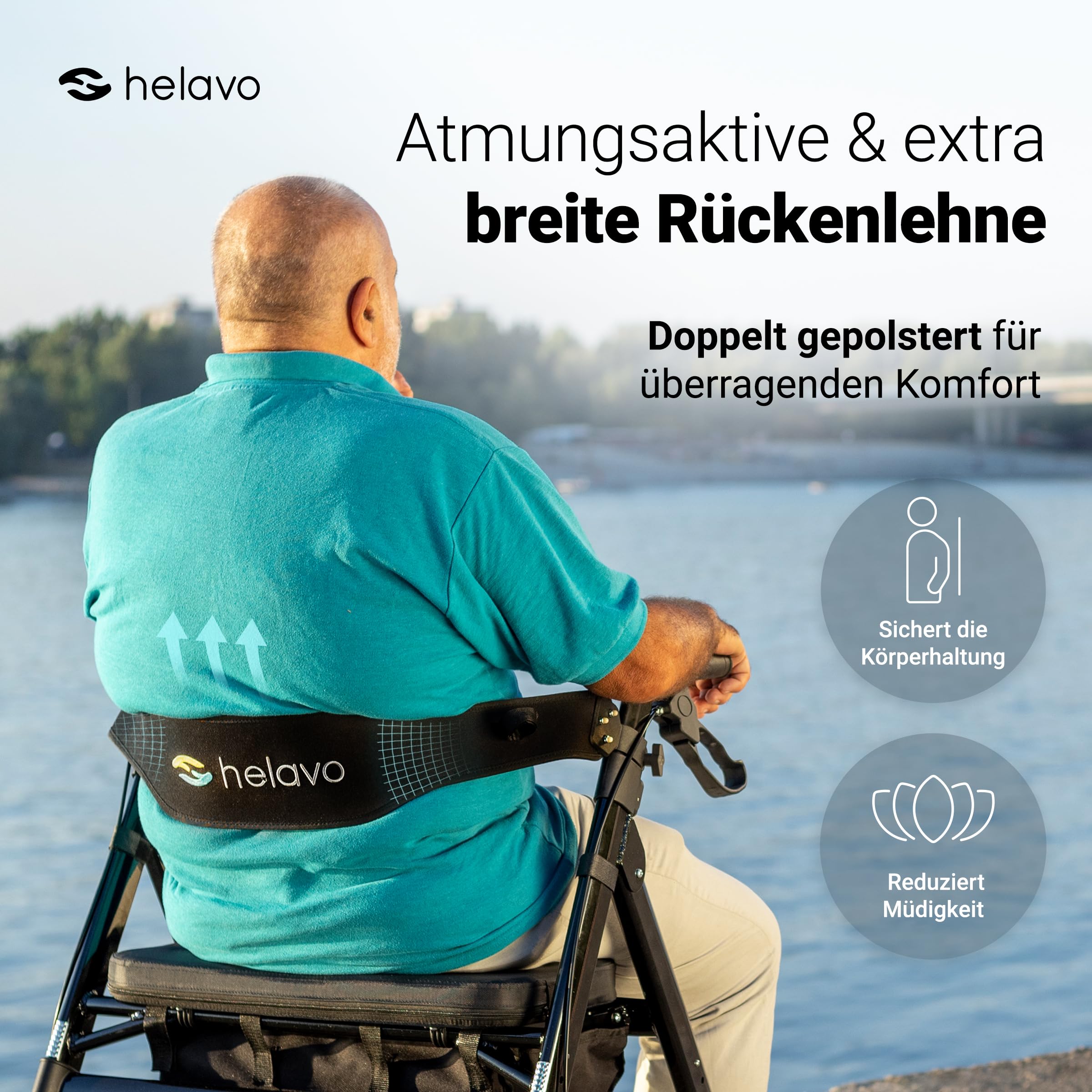 Helavo extrabreiter Schwerlastrollator mit großem Sitz - 226 kg Traglast | 57 cm Sitzbreite & 51 cm breite Sitzfläche - Verstärker Aluminiumrahmen - Höhenverstellbarer Sitz - 8" Allround-Reifen