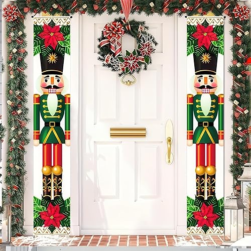 Cartel de cascanueces de Navidad para porche, decoración de soldado, modelo de cascanueces, pancartas colgantes para puerta delantera, entrada,