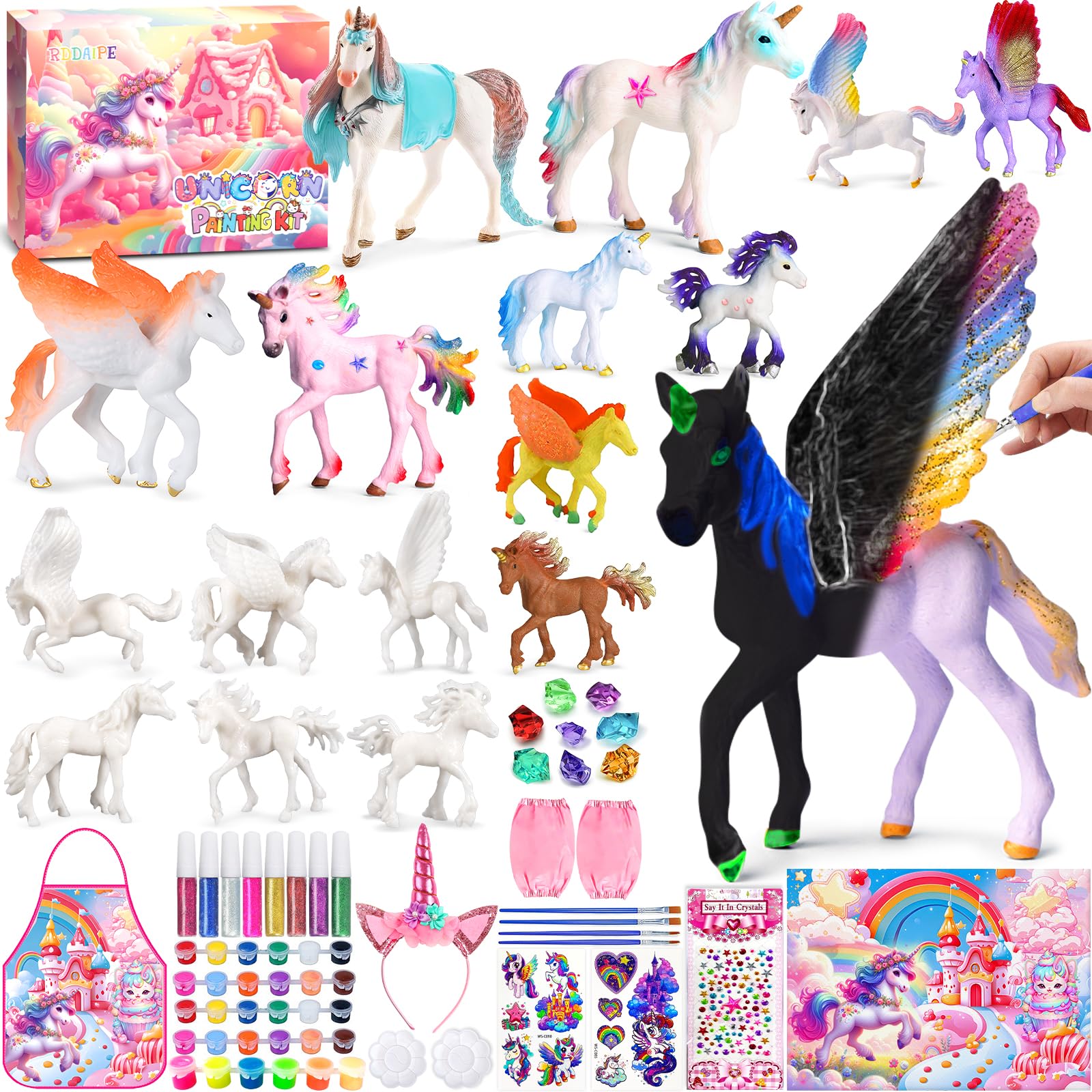 RDDAIPE Unicornios para Niñas Figuras para Pintar Kit,Unicornio Pintar,con 17Unicornios Manualidades Niñas con Brillo en la Oscuridad,Unicornio Juguete Regalos Niña Cumpleaños,Navidad,Juego Unicornia