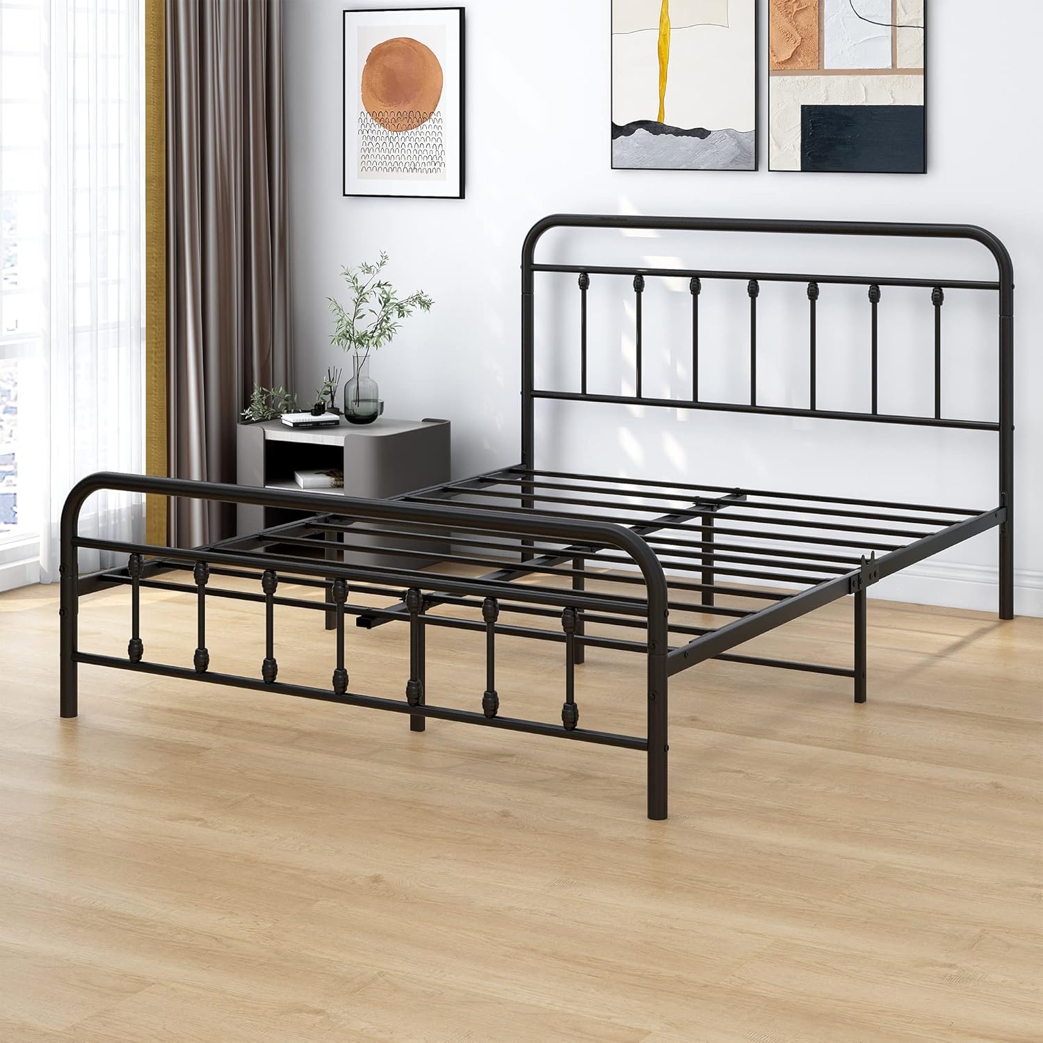 DUMEE Queen Bed Frame with Headboard and Storage No Box Spring Needed Metal Platform Bed Frame Queen Size with Bed Slats Support,Textured Black - Image 5