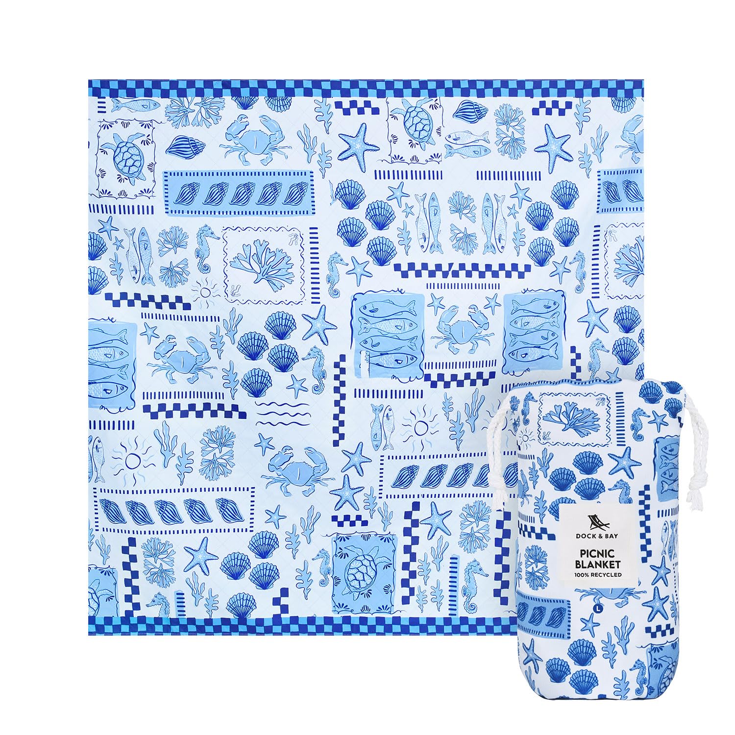 Dock & Bay Picnic Blanket - Quick Dry & Water Resistant - 100% Recycled Materials - Large (170x170cm) - Grecian Shores