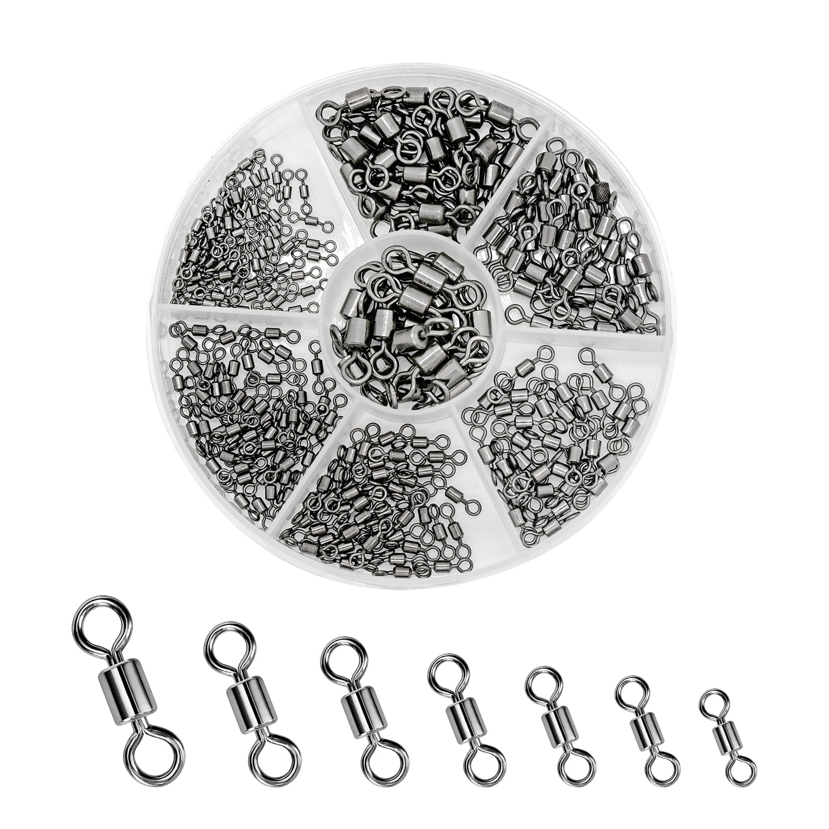 260 Piezas Eslabones Giratorios de Barril para Pesca, 14# 12# 10# 8# 6# 4# 2# Emerillones de Pesca, giratorios pescas Conector para señuelos de pescas competitivos en el mar
