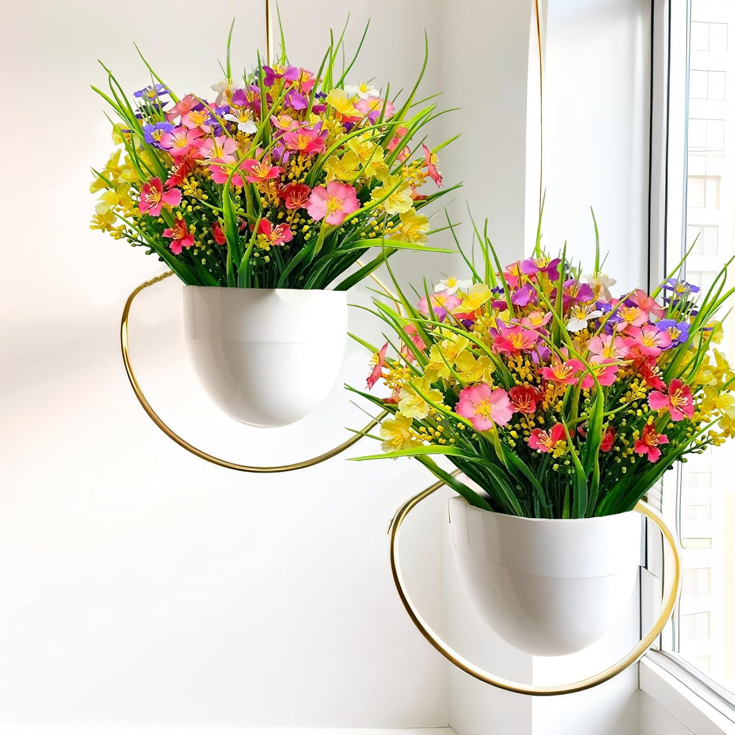 Kinisty 12 Bundles Artificial Flowers for Outdoor: UV Resistant Faux Silk Wildflowers Daisy, Colorful Plastic Fake Plants for Outside Planter Porch Window Box Garden Decor in Spring Summer