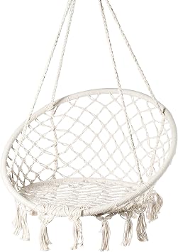 Round Hanging Hammock Cotton Rope Macrame Swing Chair for Indoor and Outdoor