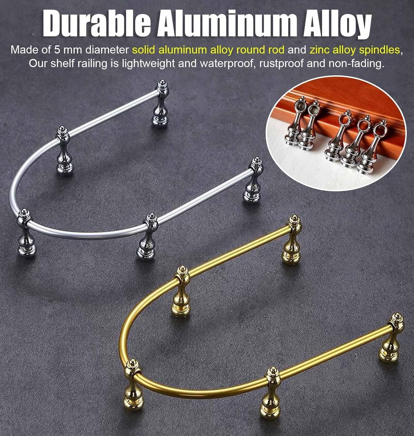Binario per mensole Regolabile e Pieghevole, Lunghezza 8-60 Pollici, Binario in Metallo antiribaltamento con perni di Collegamento, ringhiera Decorativa anticaduta per mensole Curve in (35in/89cm)