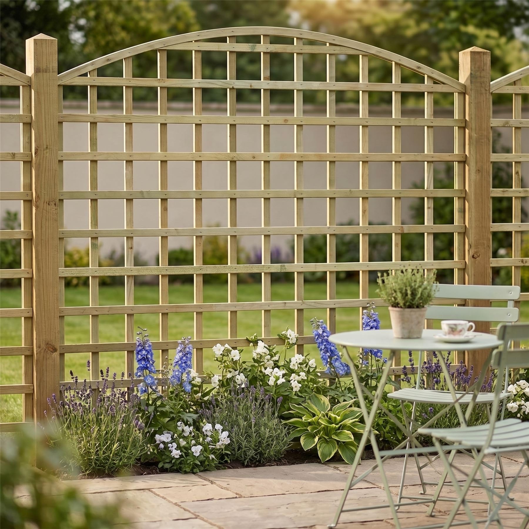 Standard Fence Panel 6ft x 5ft Arch Top Square Trellis Wooden Screen 4pk | 182.8cm x 172cm, Arched Privacy Lattice Fencing, Pergola or Patio Screening, Treated, Support for Garden Plants & Vegetables