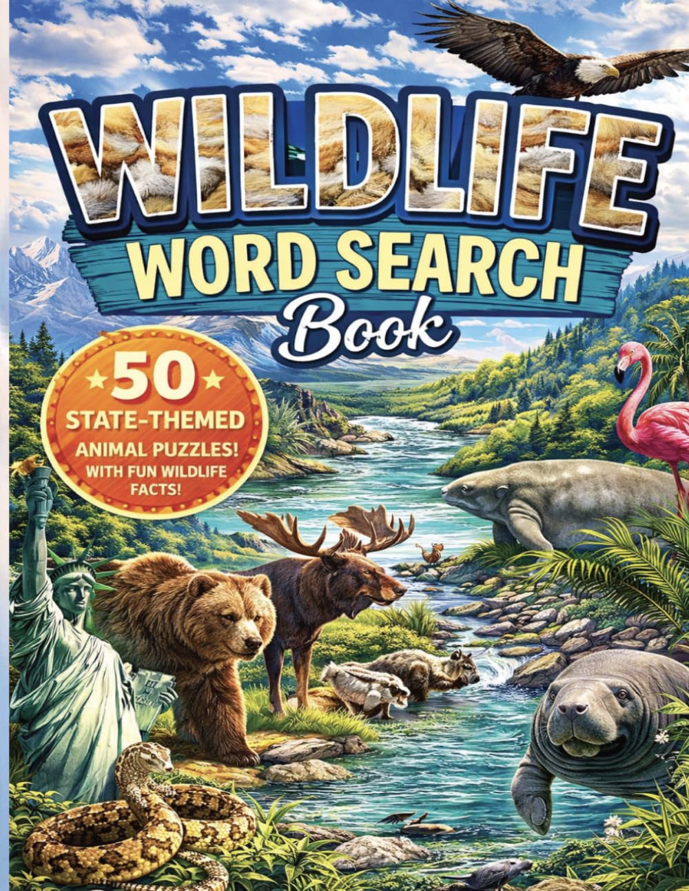Wildlife of America Word Search: A State‑by‑State Wildlife Exploration Packed with 50 Fun Word Search Challenges, 8.5 x 11 Inches, Large Font