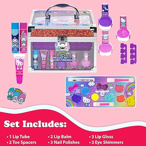 Miniatura 4 de Hello Kitty & Friends - Juego de maquillaje de Townley Girl Train Case para niños, incluye brillo de labios, brillo de ojos, esmalte de uñas,