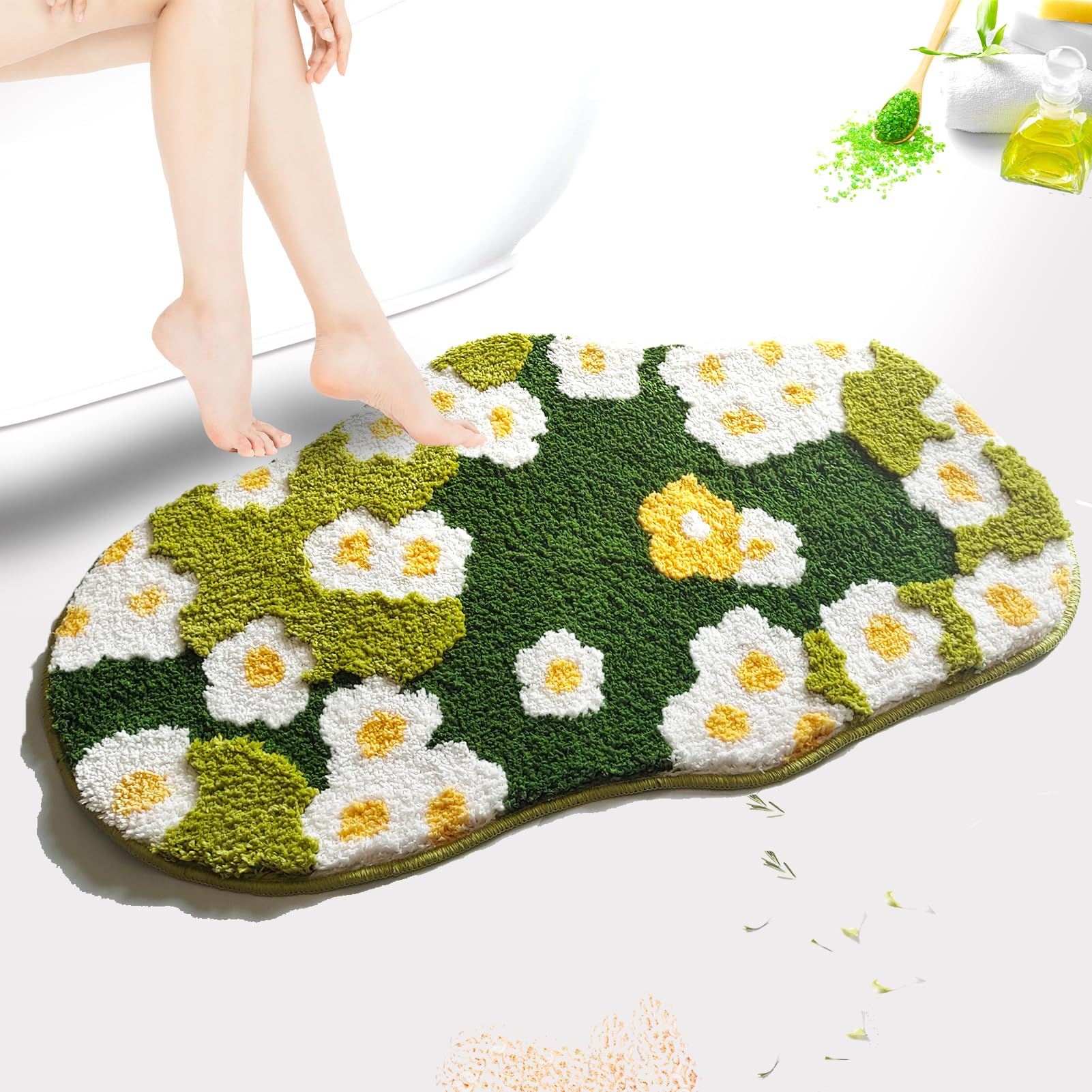 Tapis de bain à fleurs antidérapant contre l'humidité au sol de la salle de bain