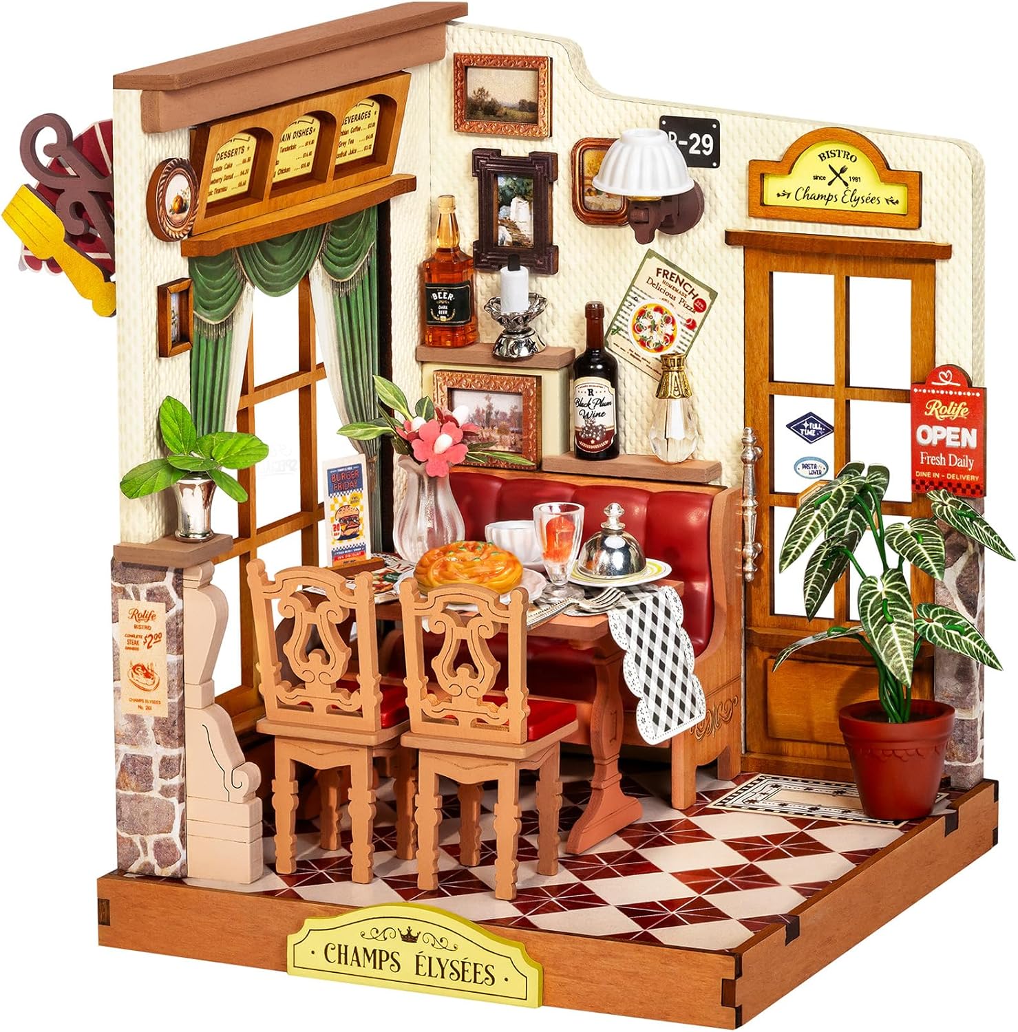 Rolife DIY Miniature Kit Mini Building Dollhouse Champs-Élysées Bistro, Miniverse Lifestyle Mini Bookshelf Decoration, DIY Hobbies for Craftsman (Champs-Élysées Bistro)