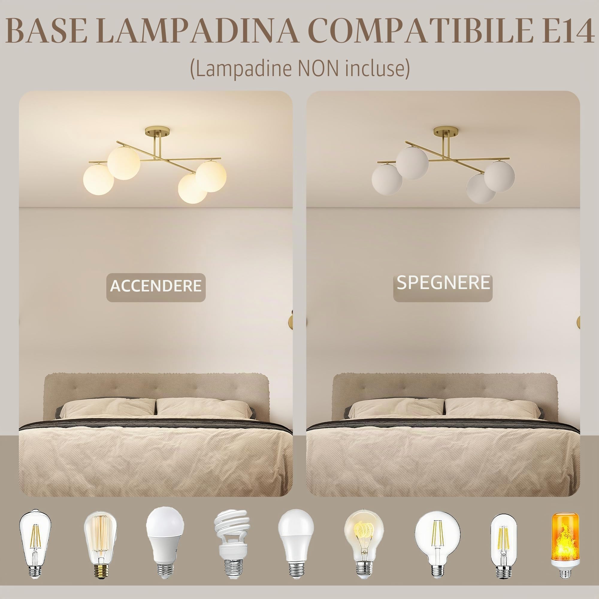 HOMCOM LED Lampada da Soffitto 40W 4x E14 Semi-Incasso Oro e Crema | Lampada da soffitto moderna per soggiorno, corridoio, sala da pranzo, cucina