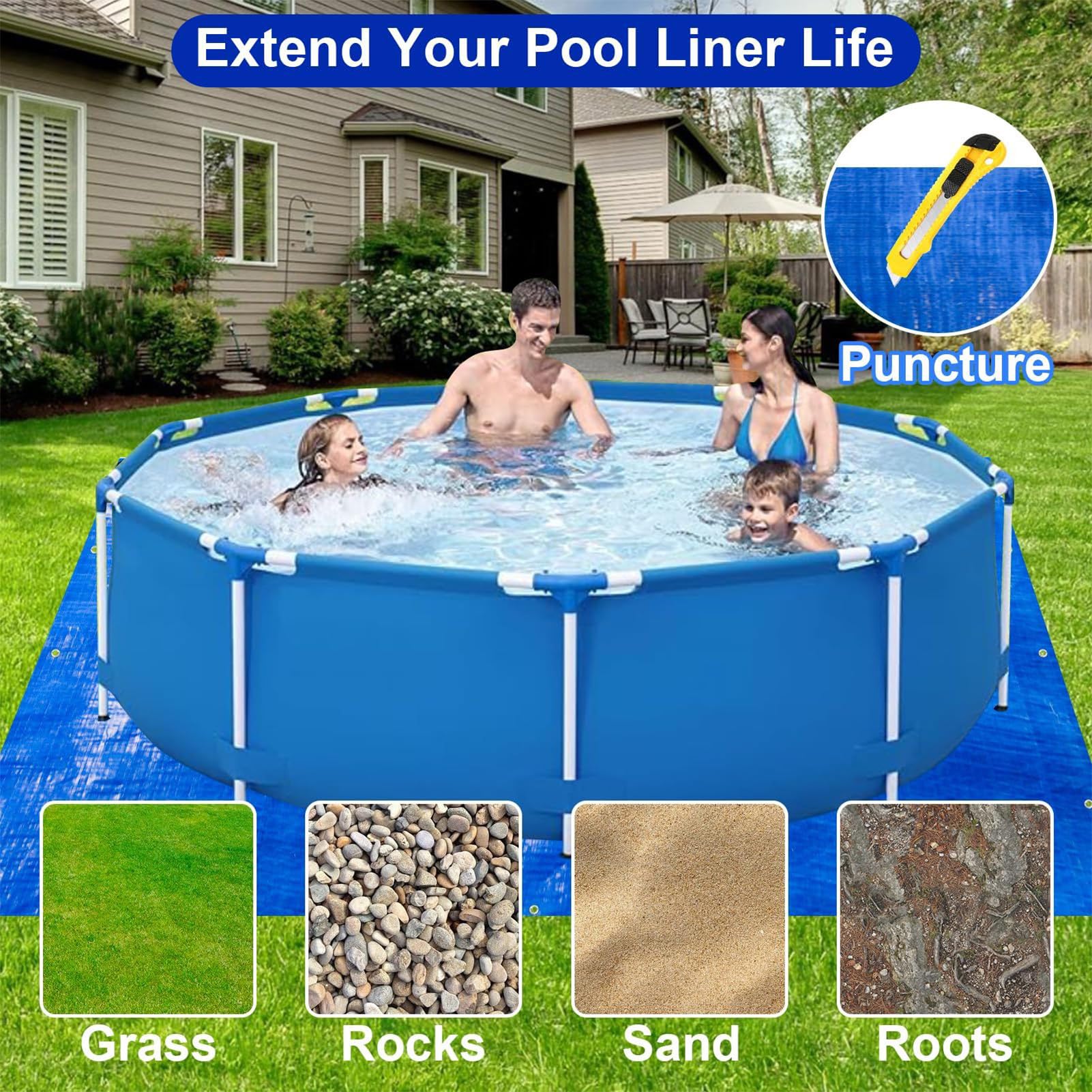 Base Protectora para Liner De Piscina Resistente E Impermeable con Ojales | Protector Liner Evita Piedras en exteriores, patios, villas, hoteles, jardines, propietarios y entusiastas