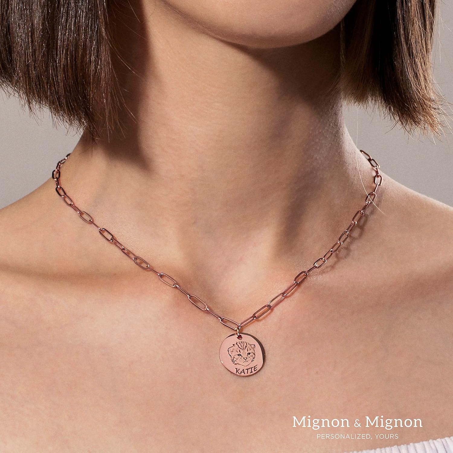 MignonandMignon Pet Portrait Necklace, Custom Engraved Jewelry with Actual Pet Photo, Dog or Cat Memorial Gift for Women, Gift Necklace for Her– P-LCN-AP