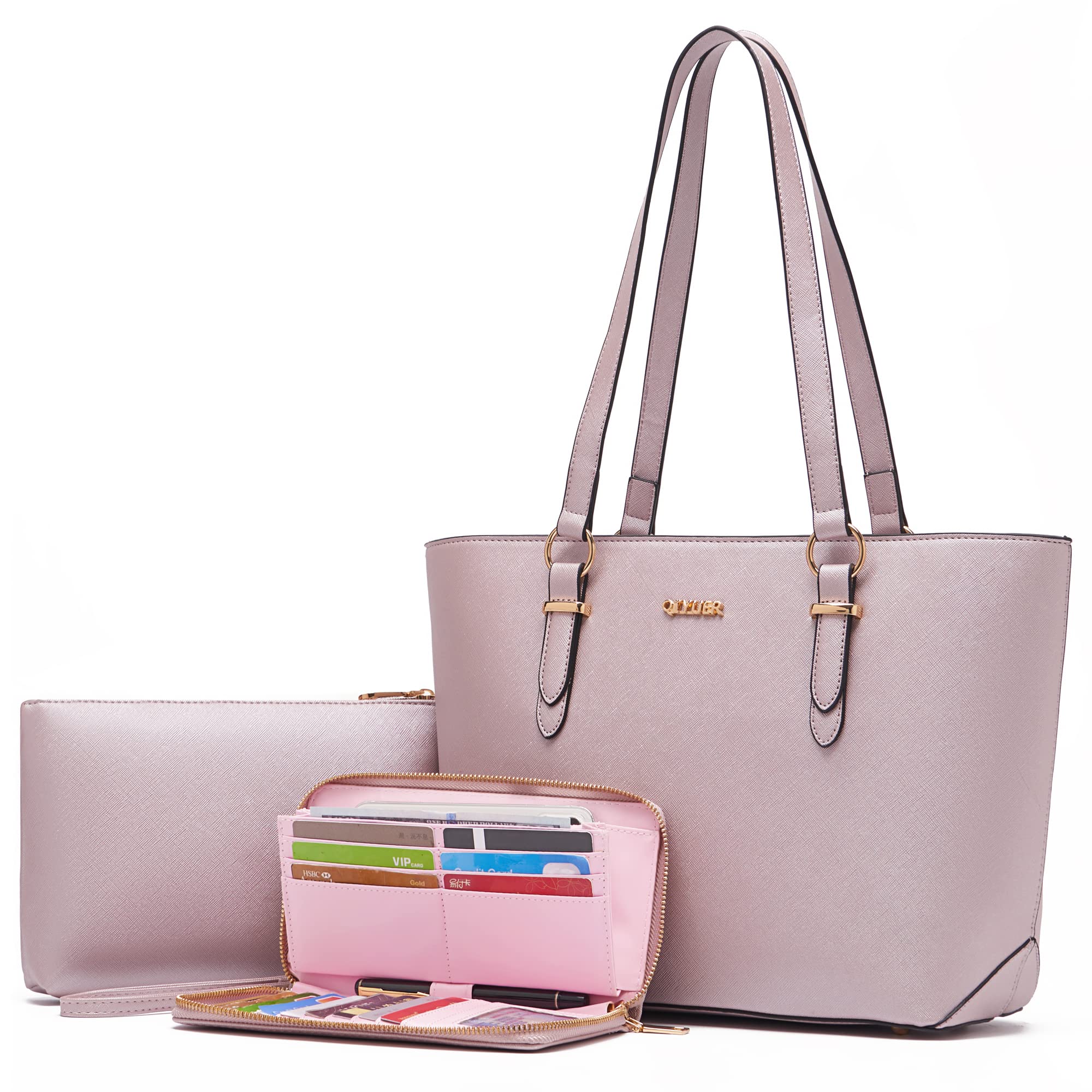 Qiyuer Versatile Daily Purses with RFID Wallet for Women Tote Handbag Set