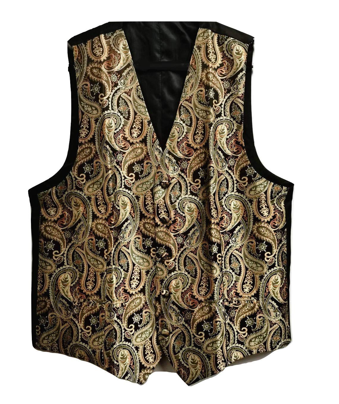 L&L® Men's Paisley Waistcoat Vest + Tie + Handkerchief Set Suit Yellow Gold Lilac Brown (6XL, Gold)