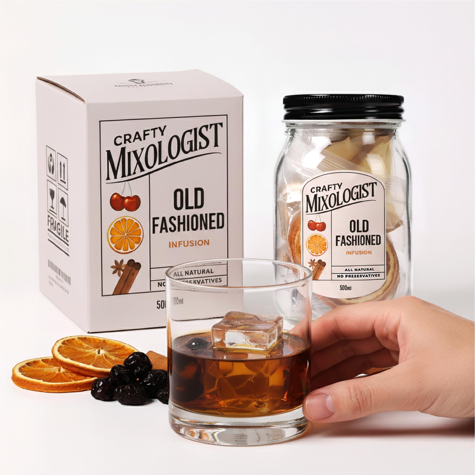 Old Fashioned Cocktail Infusion Kit – Mason Jar Alcohol Infuser with Dehydrated Dried Fruits and Herb – Alcohol Infusion Kit for Drink Mixes, Serves 8-16 Drinks, Valentine Gifts for Women and Men