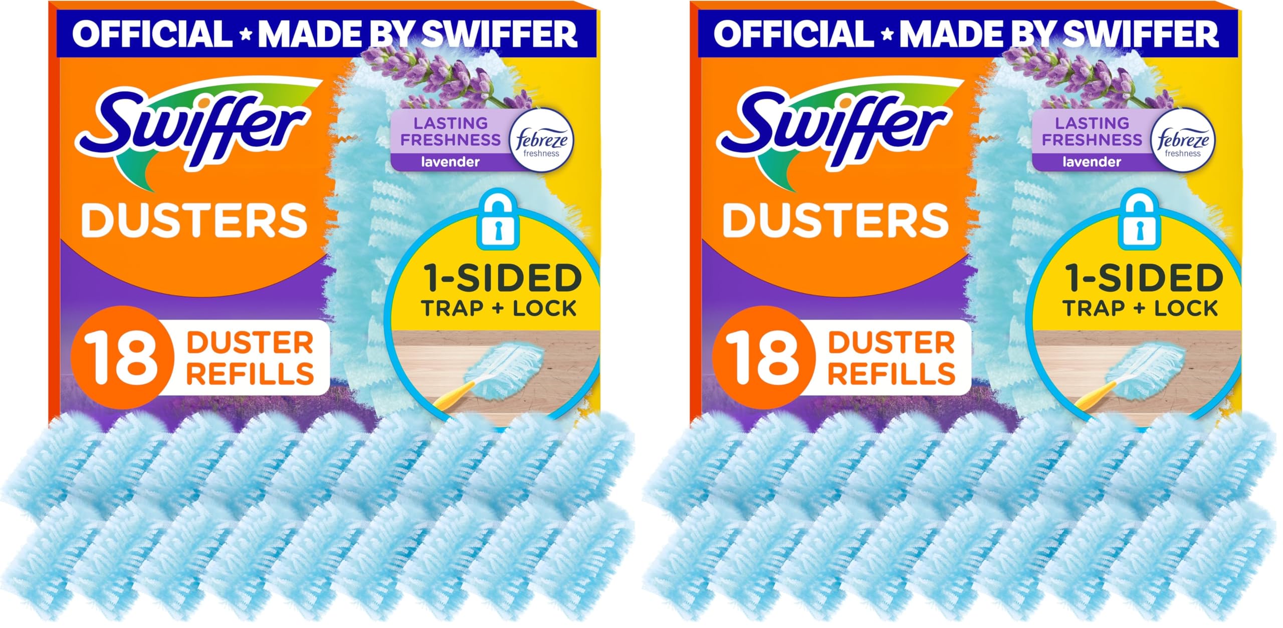 Swiffer Dusters, Ceiling Fan Duster, Multi Surface Refills with Febreze Lavender, 18 Count (Pack of 2)