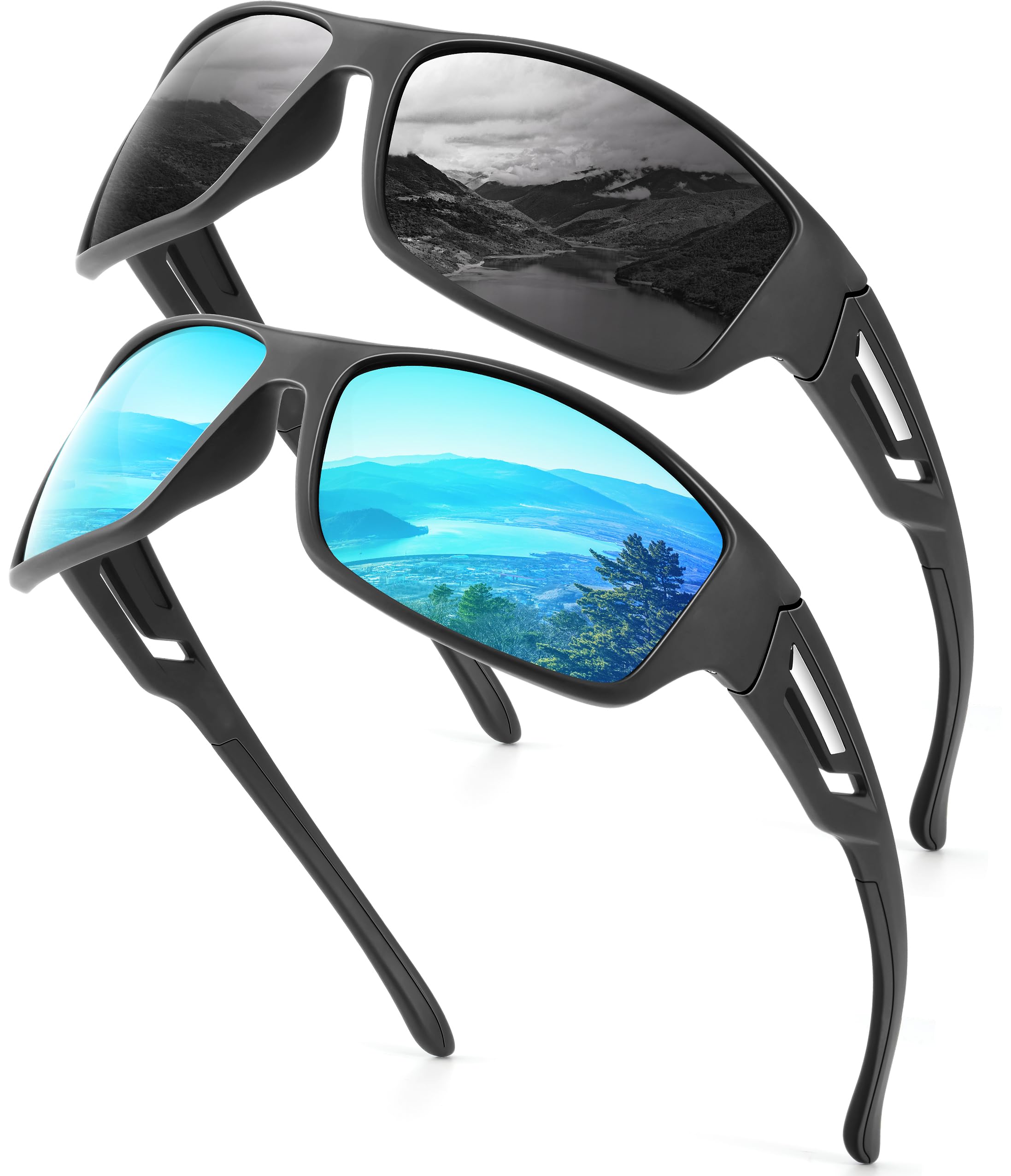 NSSIWSports Sunglasses for Men and Women, Polarized Mens Sunglasses with UV Protection for Otudoors (Black/Ice Blue)