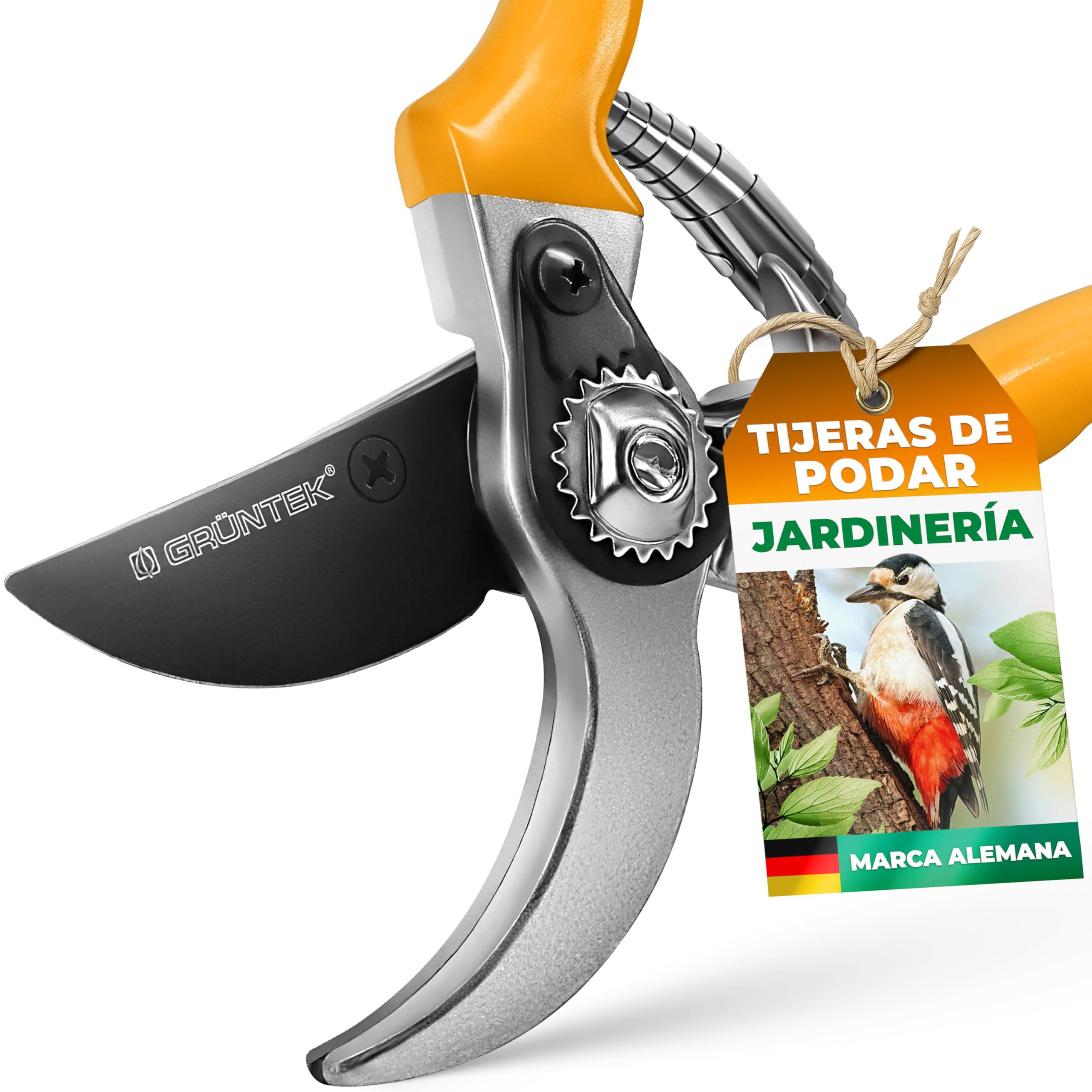GRÜNTEK Tijeras de Podar de Mano. Tijera podar Pequeñas Recolectora para Vendimiar 215 mm. Podadora Ergonómicas y Ligeras. Herremienta Jardinería Profesional.