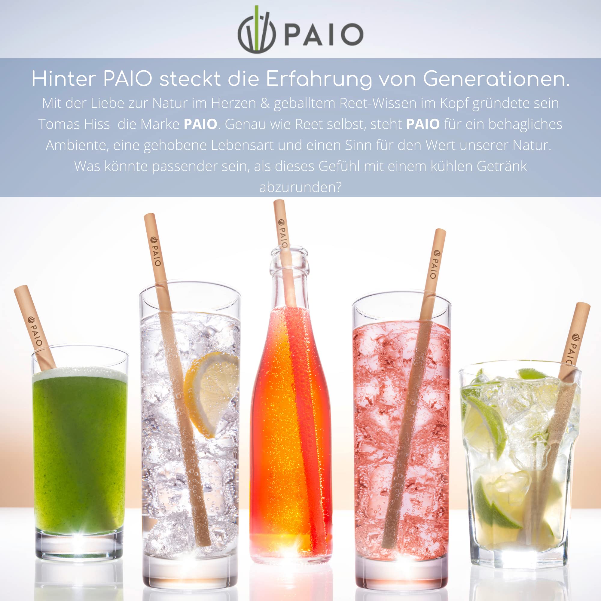 PAIO® Trinkhalme aus Schilf für alle Getränke I XL-Set für Party & Gastro I Alternative Strohhalme ohne Plastik I Wiederverwendbar - Nachhaltig - Umweltfreundlich (Drink: Ø 7mm / Länge 20cm)