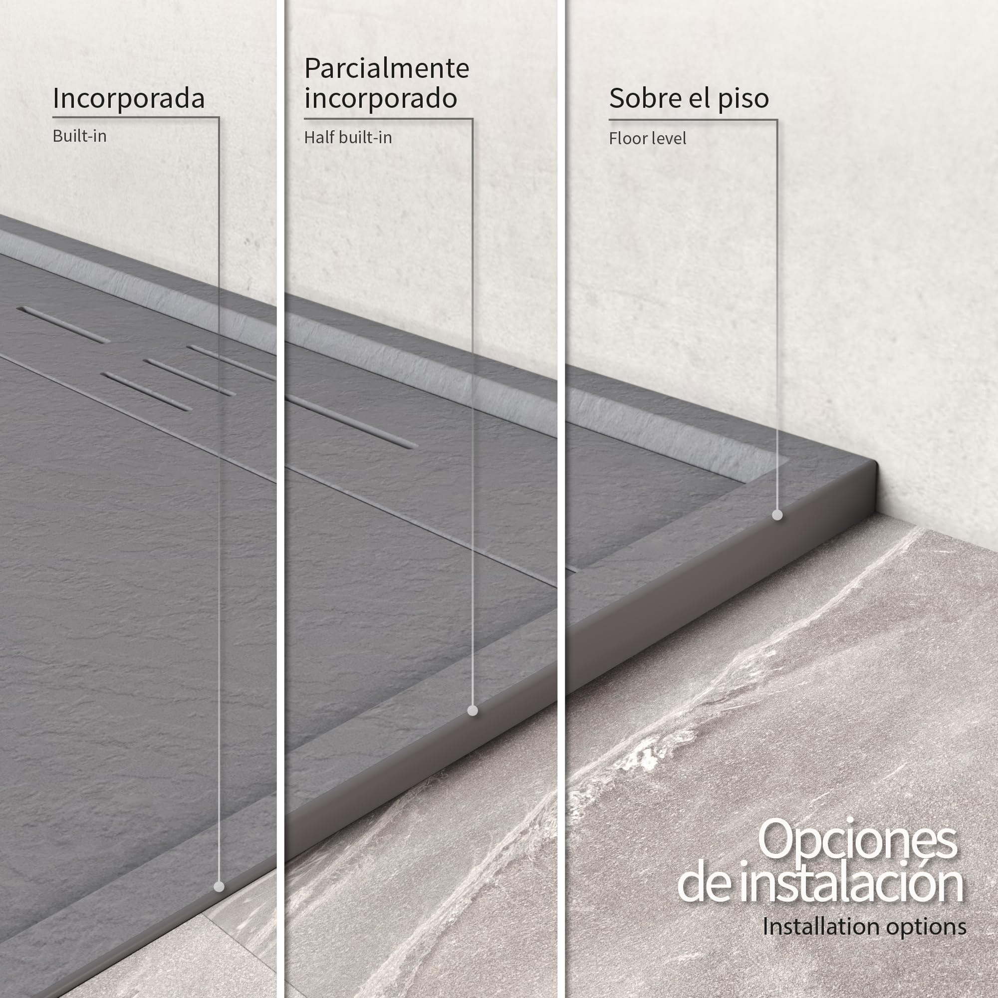 Plato de ducha SMC Hiemal 100x100 cm |Moments of Glass | Gris RAL 7030 – Antiderrapante, Textura Pizarra, Antibacteriano, Resistente a agentes químicos – Incluye válvula y rejilla