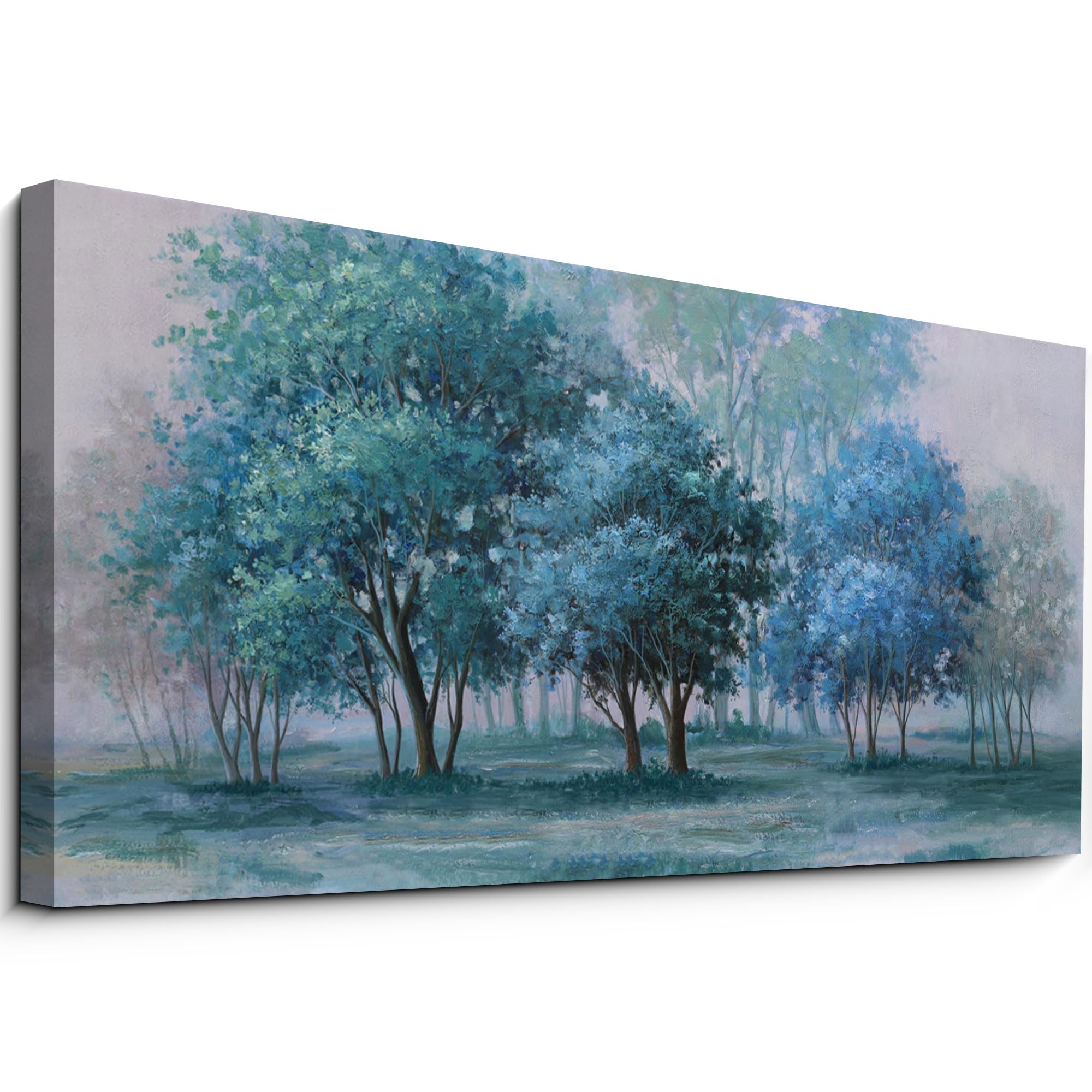 KLAKLA Blue Landscape Canvas Wall Art - Nature Forest Blue Tree Picture Large Artwork for Living Room Bedroom Office Wall Decor