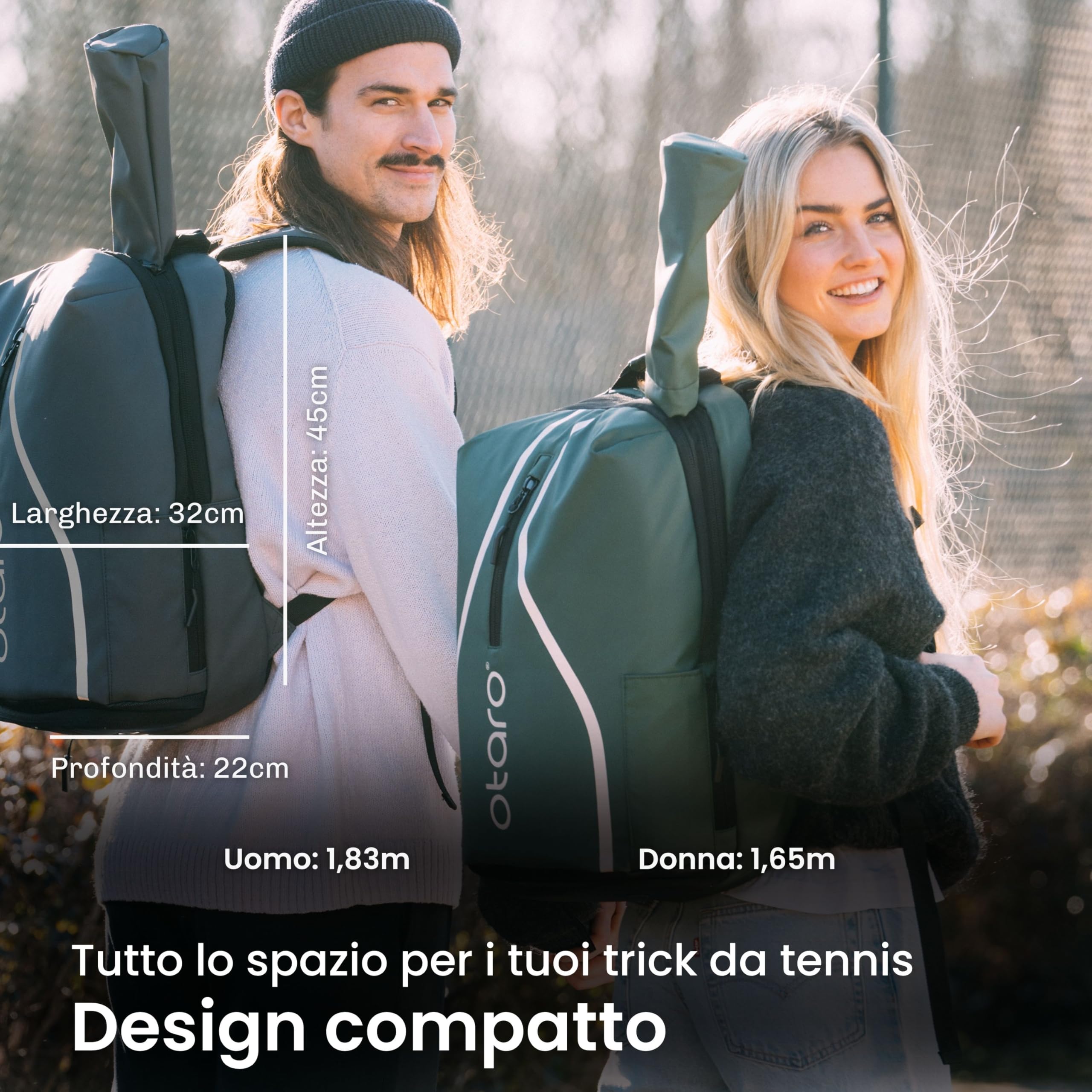 Otaro Zaino Tennis | Zaino con porta scarpe, scomparto per laptop e scomparto per 2 racchette | Zaino sportivo | Porta racchetta tennis | Borsa tennis con copertura antipioggia e sacca per biancheria