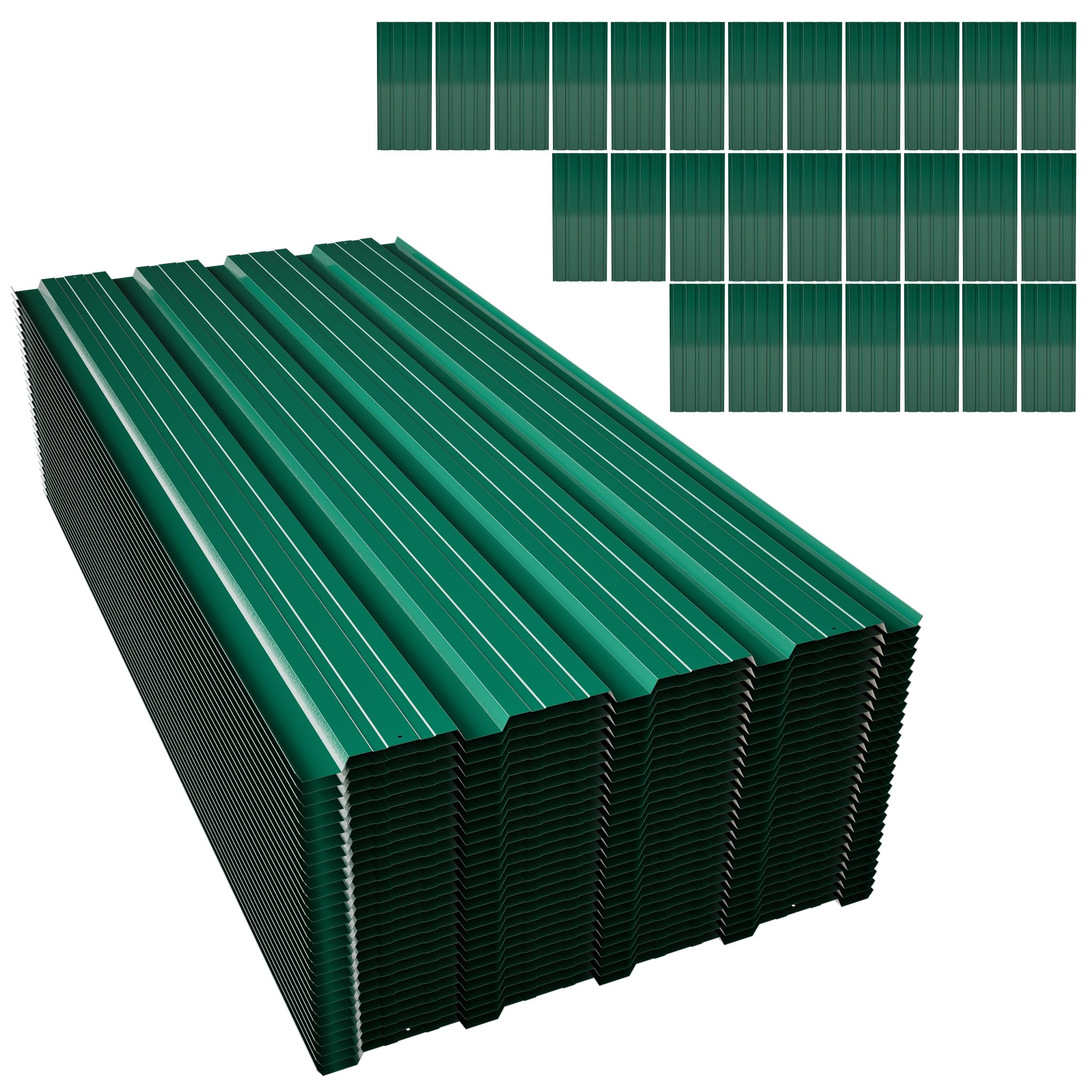 28-Pack Corrugated Metal Roofing Sheets Heavy Duty 108×42.6cm Panels,Green