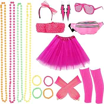 Set Accessori Anni 80 Donna - Fascia Capelli, Braccialetti, Scaldamuscoli Per Feste A Tema E Carnevale - Foto 4