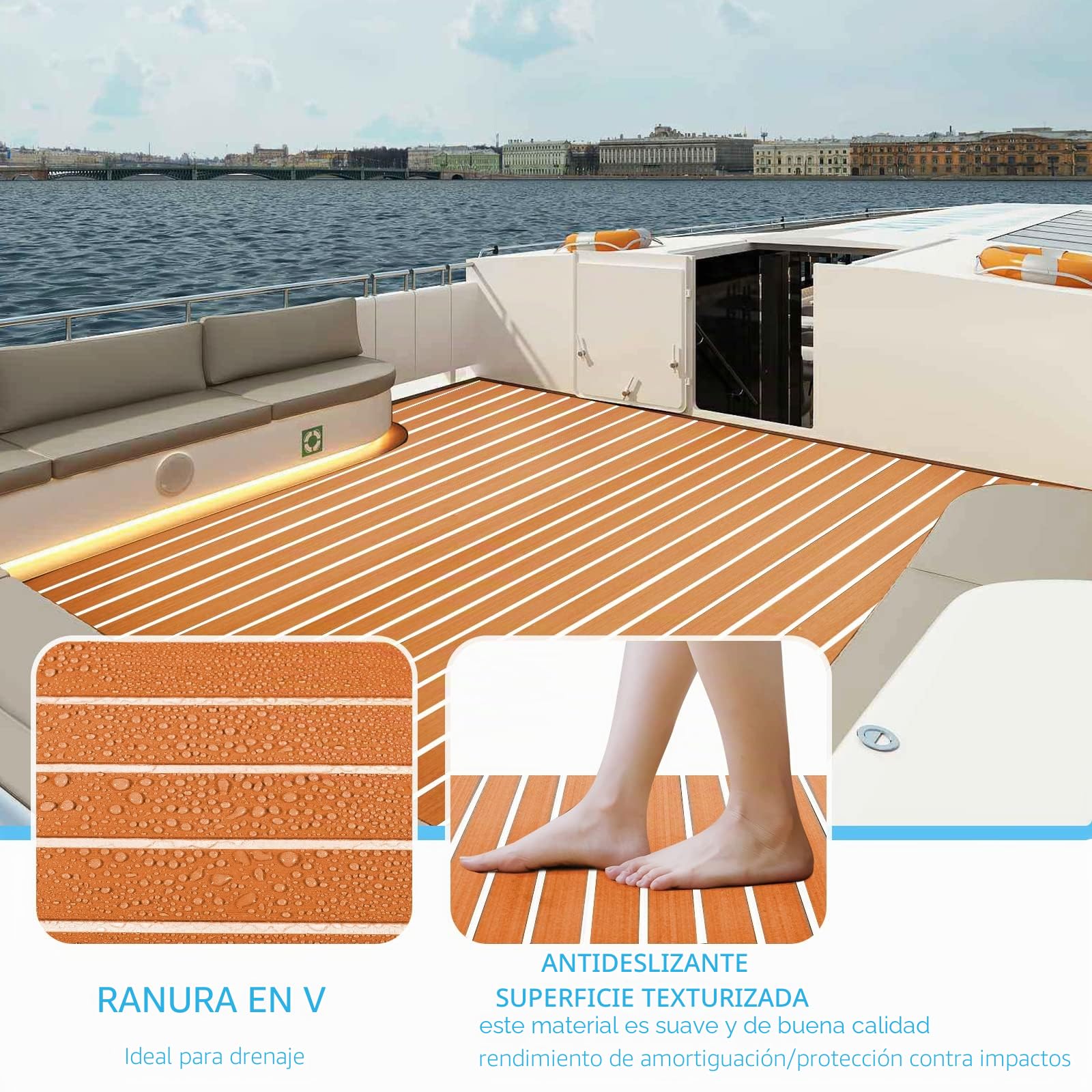 Eva Espuma Barco DIY Piso Decking Pad (90 x 240 cm), Estera de Madera de Teca Marino sintético para embarcaciones